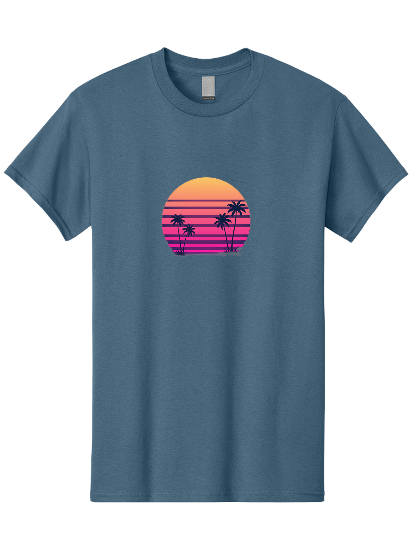 Vaporwave-Sunset Men'S Graphic Tee, 100% Cotton, Comfortable Casual Summer Wear, Machine Washable, Vaporwave Aesthetic, Retro Futurism, Sunset Landscape, Palm Trees, Neon Colors, Synthwave Art, Retro Style, 80S Vibe, Tropical Scenery, Bab568