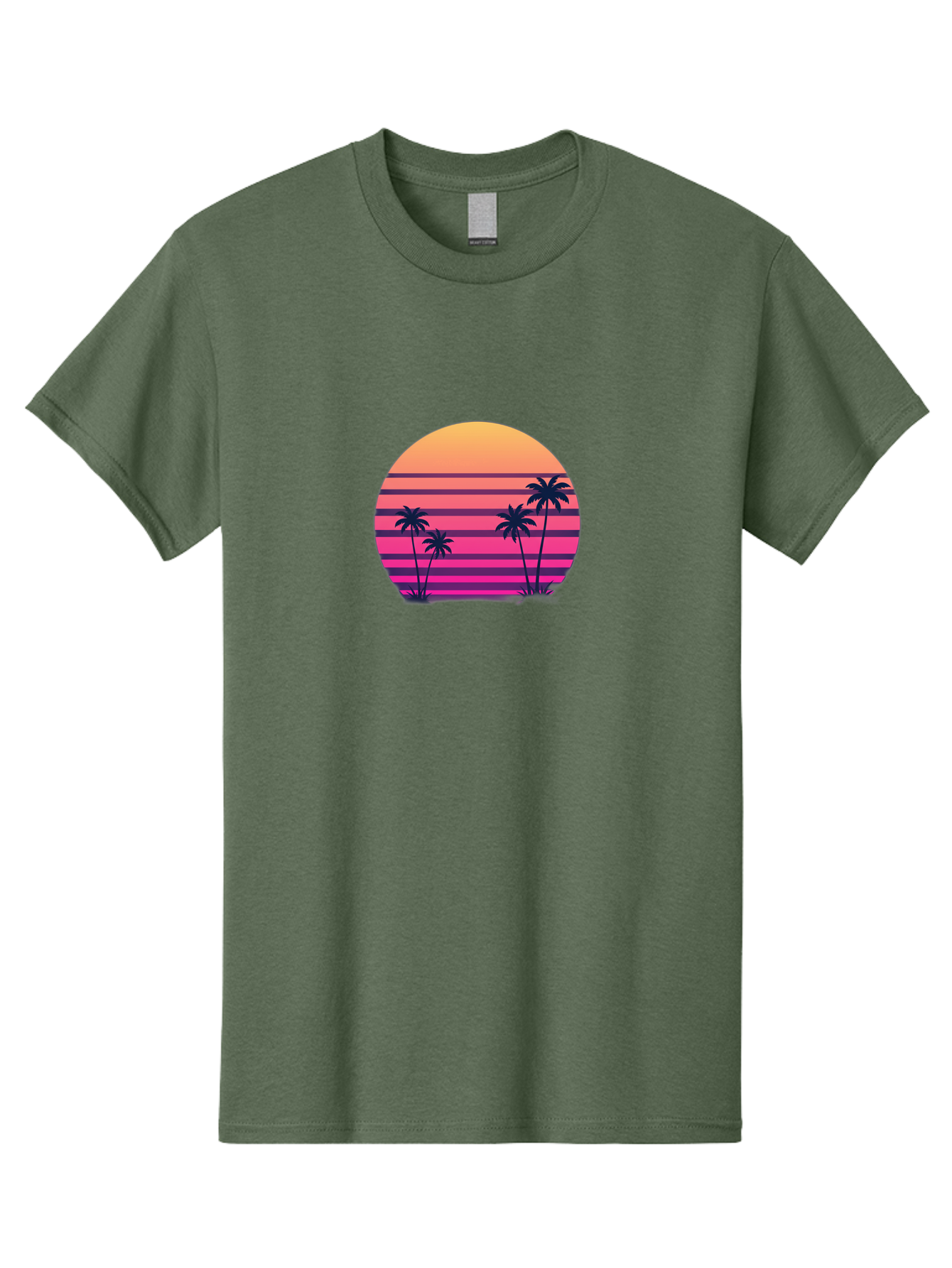 Vaporwave-Sunset Men'S Graphic Tee, 100% Cotton, Comfortable Casual Summer Wear, Machine Washable, Vaporwave Aesthetic, Retro Futurism, Sunset Landscape, Palm Trees, Neon Colors, Synthwave Art, Retro Style, 80S Vibe, Tropical Scenery, Bab568