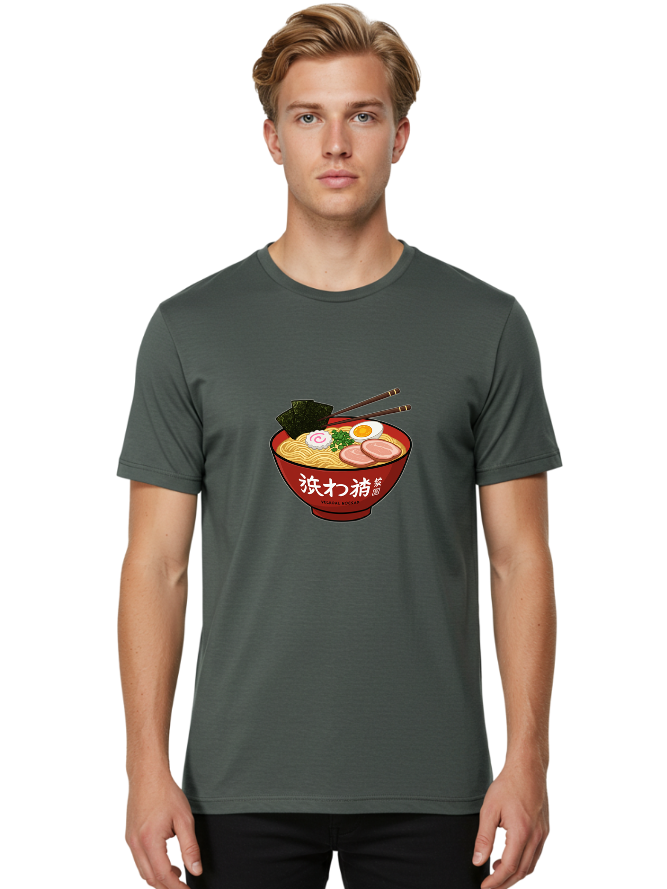 Velqal-Woosap Men'S Graphic Tee, 100% Cotton, Comfortable Casual Summer Wear, Machine Washable, Ramen Noodles, Egg, Seaweed, Pork Slices, Asian Cuisine, Japanese Food, Noodle Soup, Chopsticks, Velogal Woccar Bab570