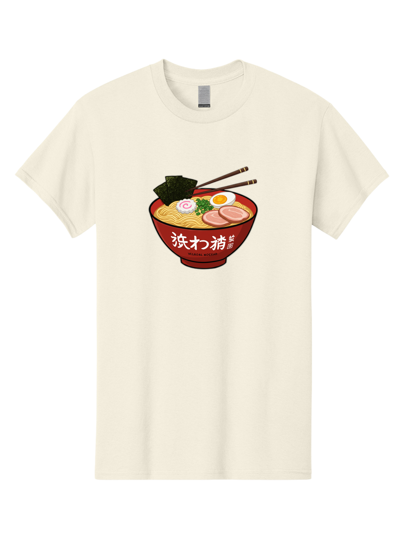 Velqal-Woosap Men'S Graphic Tee, 100% Cotton, Comfortable Casual Summer Wear, Machine Washable, Ramen Noodles, Egg, Seaweed, Pork Slices, Asian Cuisine, Japanese Food, Noodle Soup, Chopsticks, Velogal Woccar Bab570