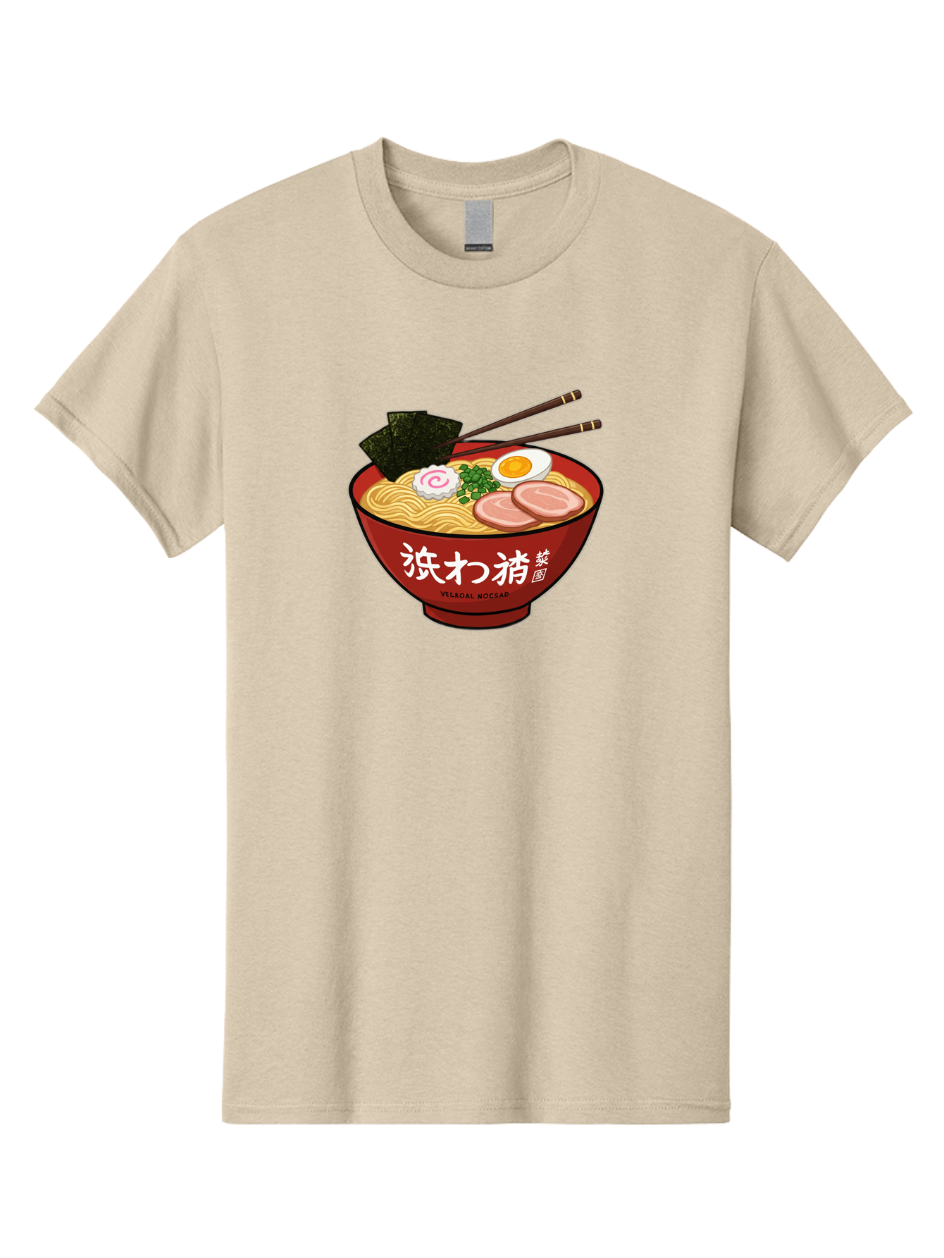 Velqal-Woosap Men'S Graphic Tee, 100% Cotton, Comfortable Casual Summer Wear, Machine Washable, Ramen Noodles, Egg, Seaweed, Pork Slices, Asian Cuisine, Japanese Food, Noodle Soup, Chopsticks, Velogal Woccar Bab570