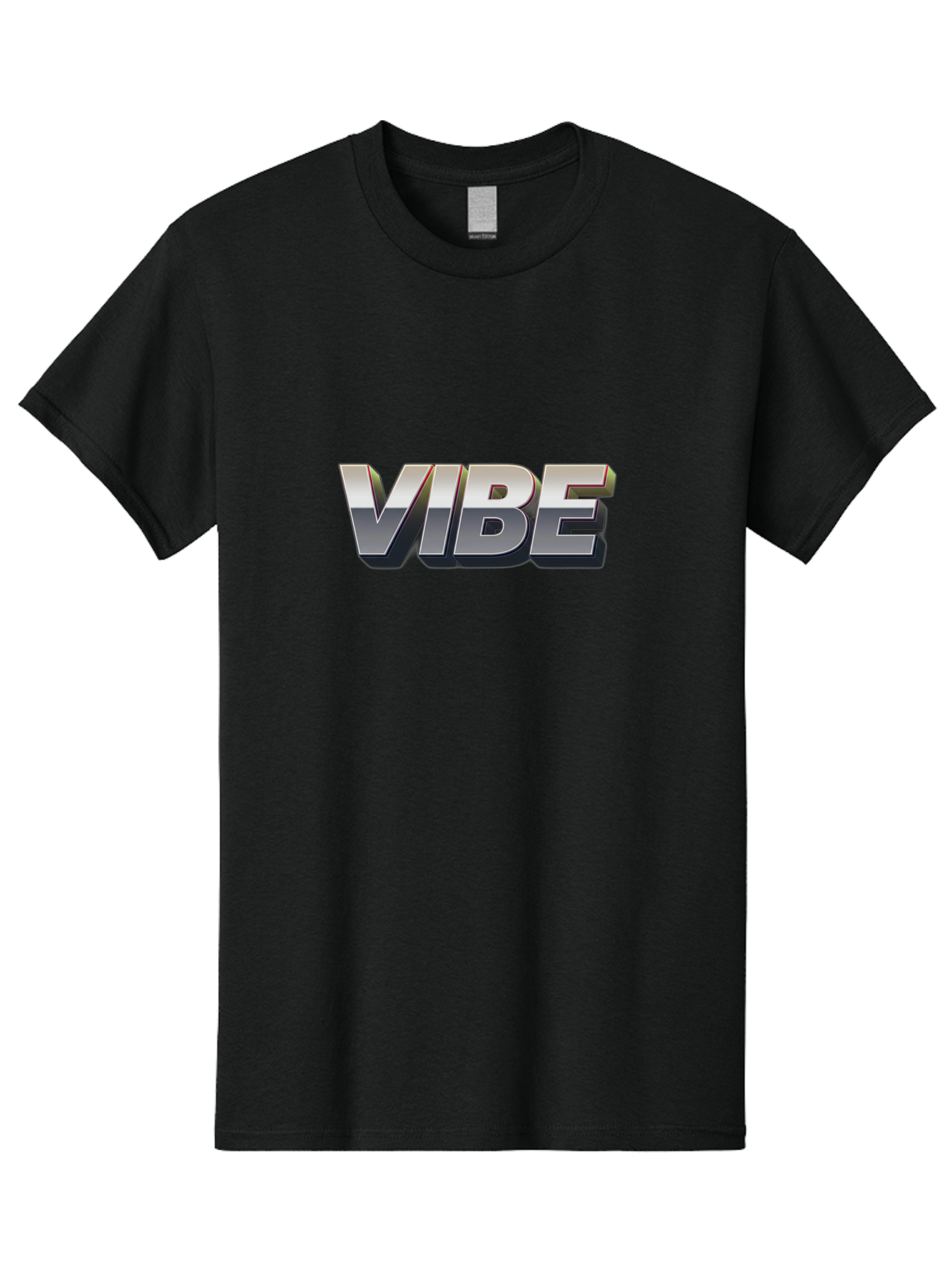 Vibe Men'S Graphic Tee, 100% Cotton, Comfortable Casual Summer Wear, Machine Washable, Vibe, Silver Text, Modern Font, Bold Typography, Sleek Design, Futuristic Style, Trendy Aesthetic, Contemporary Graphics, 3D Effect, Metallic Finish Bab571