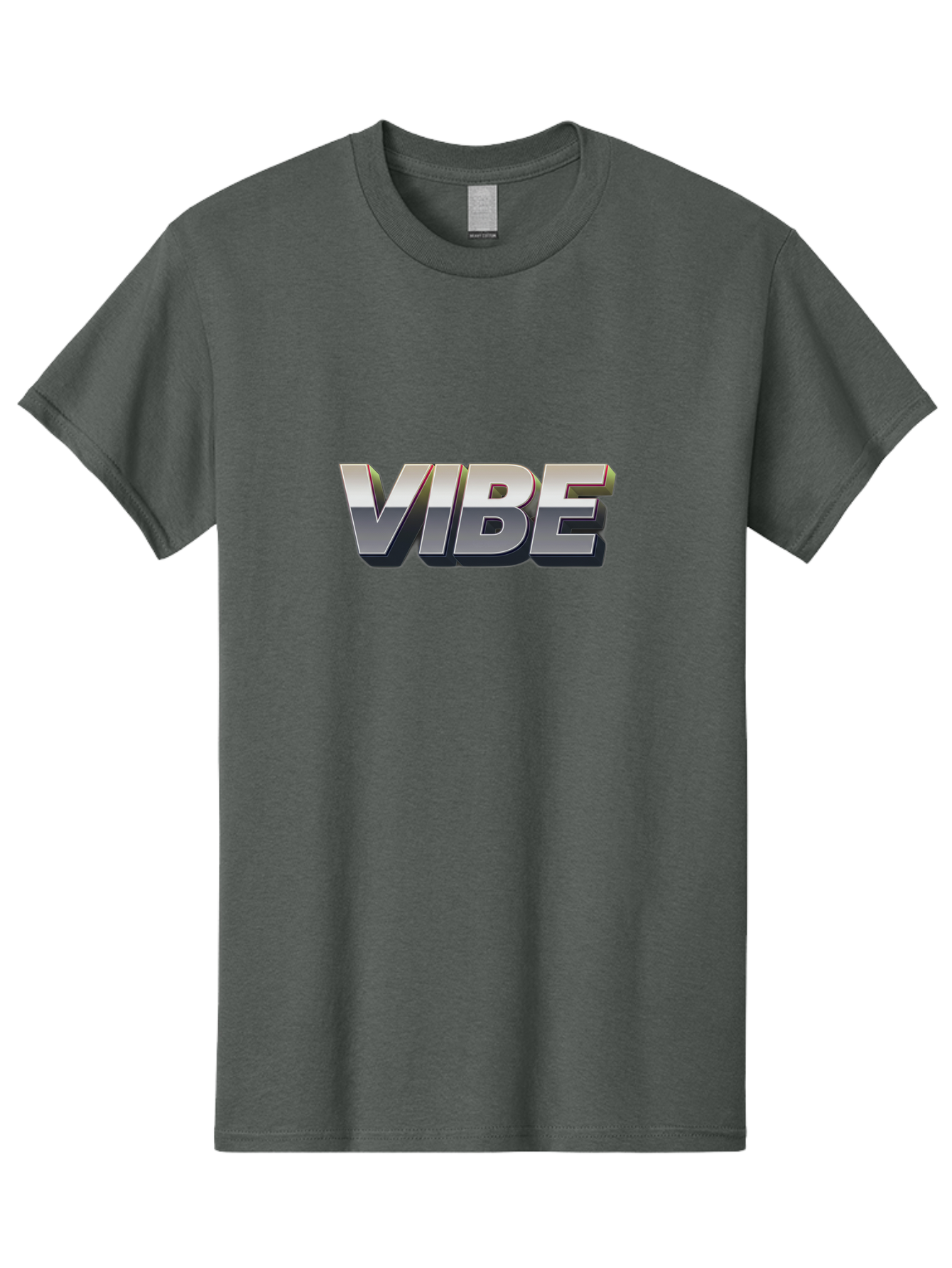 Vibe Men'S Graphic Tee, 100% Cotton, Comfortable Casual Summer Wear, Machine Washable, Vibe, Silver Text, Modern Font, Bold Typography, Sleek Design, Futuristic Style, Trendy Aesthetic, Contemporary Graphics, 3D Effect, Metallic Finish Bab571