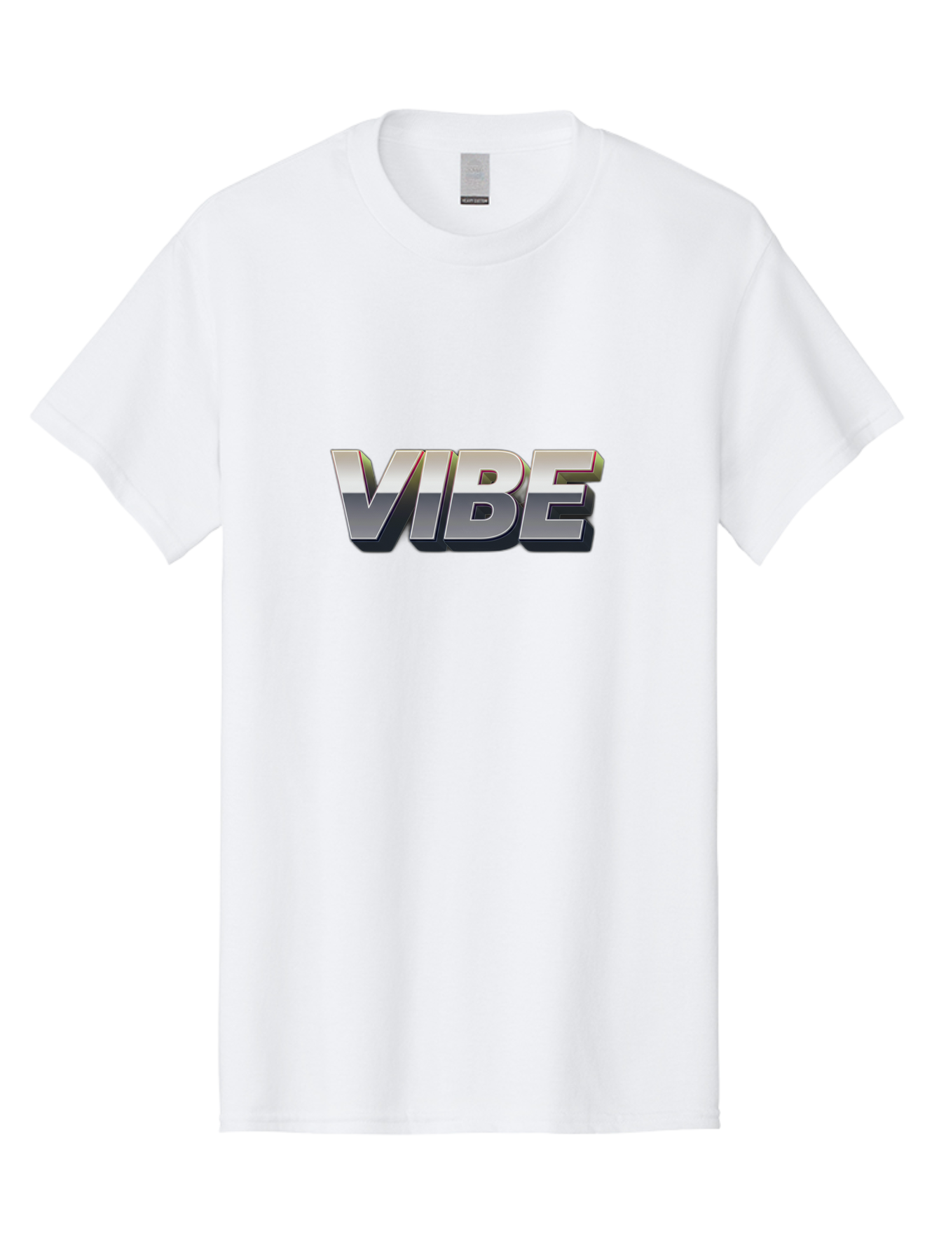 Vibe Men'S Graphic Tee, 100% Cotton, Comfortable Casual Summer Wear, Machine Washable, Vibe, Silver Text, Modern Font, Bold Typography, Sleek Design, Futuristic Style, Trendy Aesthetic, Contemporary Graphics, 3D Effect, Metallic Finish Bab571