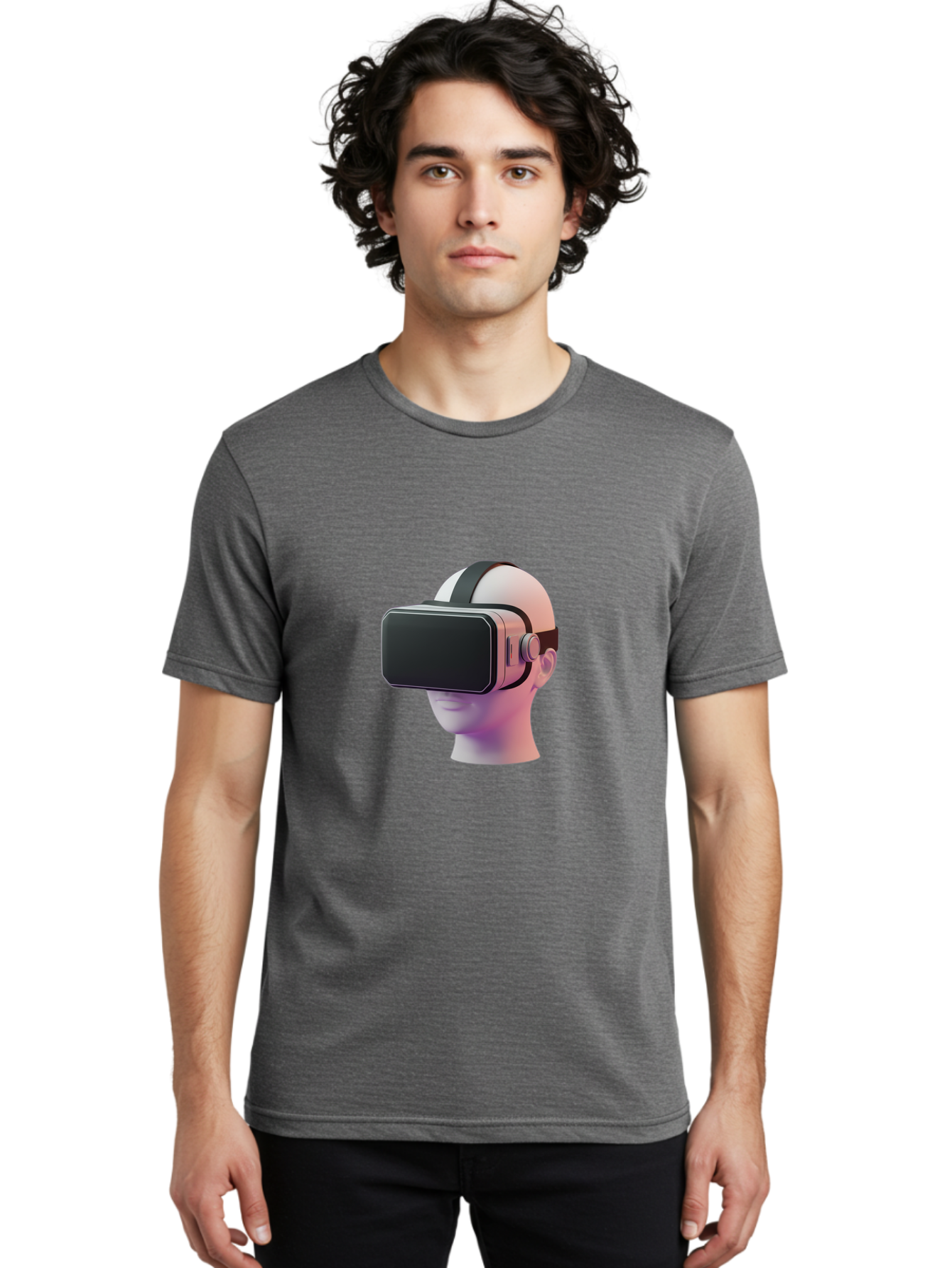 Vr-Headset-Mannequin Men'S Graphic Tee, 100% Cotton, Comfortable Casual Summer Wear, Machine Washable, Virtual Reality Headset, Vr Technology, Futuristic Design, Sleek Black, Modern Gadgets, Gaming, Immersive Experience, Innovative Tech Bab573