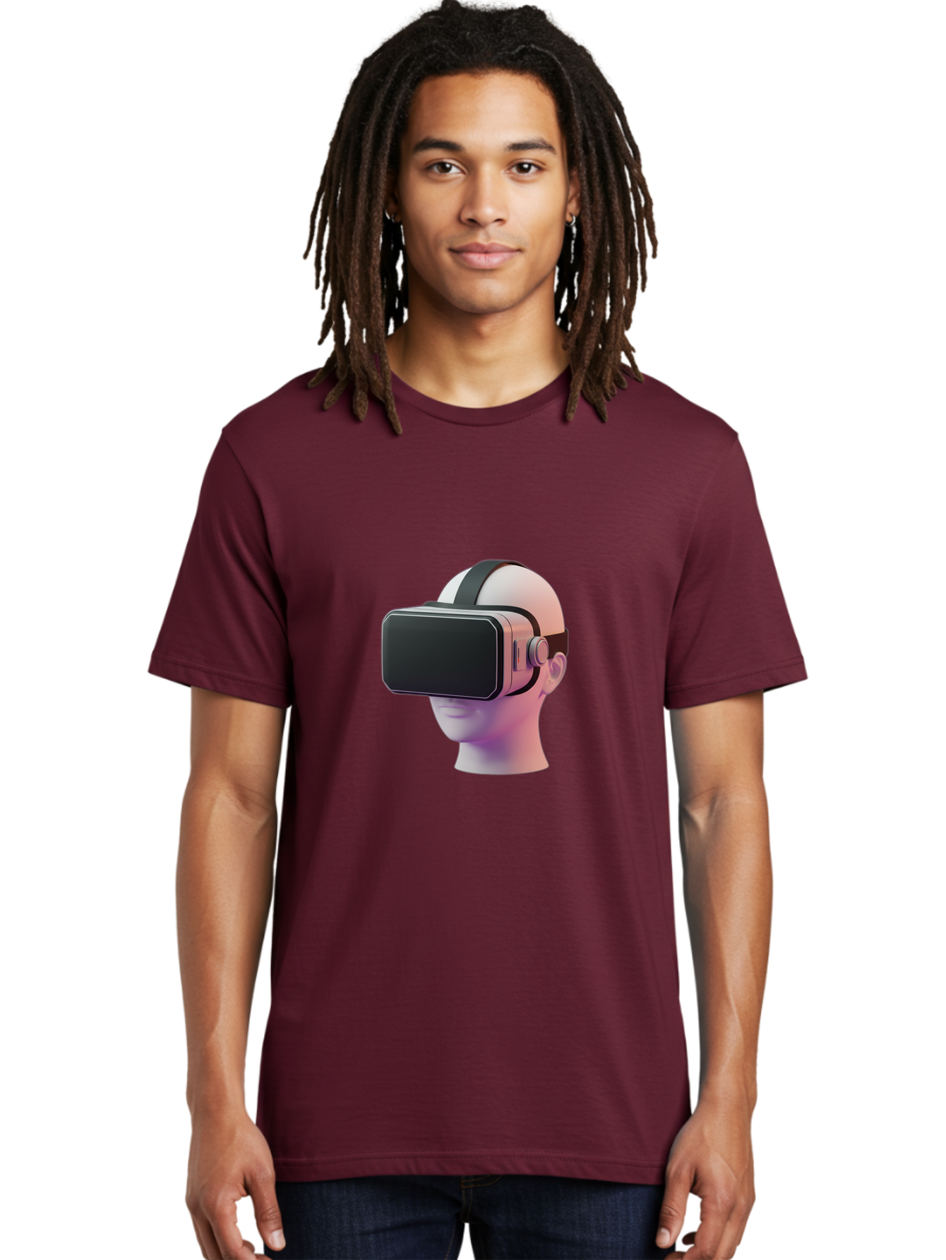 Vr-Headset-Mannequin Men'S Graphic Tee, 100% Cotton, Comfortable Casual Summer Wear, Machine Washable, Virtual Reality Headset, Vr Technology, Futuristic Design, Sleek Black, Modern Gadgets, Gaming, Immersive Experience, Innovative Tech Bab573