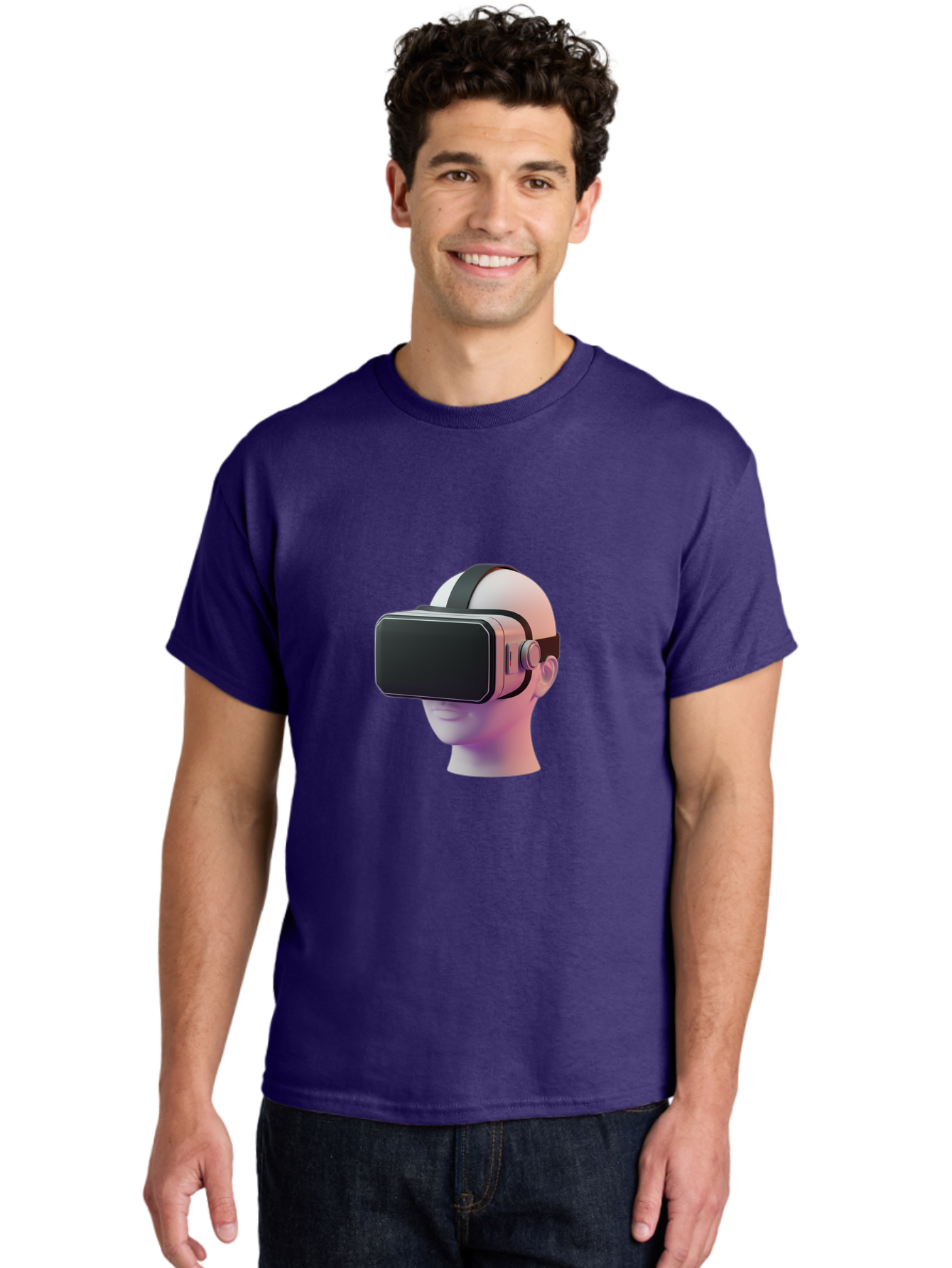 Vr-Headset-Mannequin Men'S Graphic Tee, 100% Cotton, Comfortable Casual Summer Wear, Machine Washable, Virtual Reality Headset, Vr Technology, Futuristic Design, Sleek Black, Modern Gadgets, Gaming, Immersive Experience, Innovative Tech Bab573