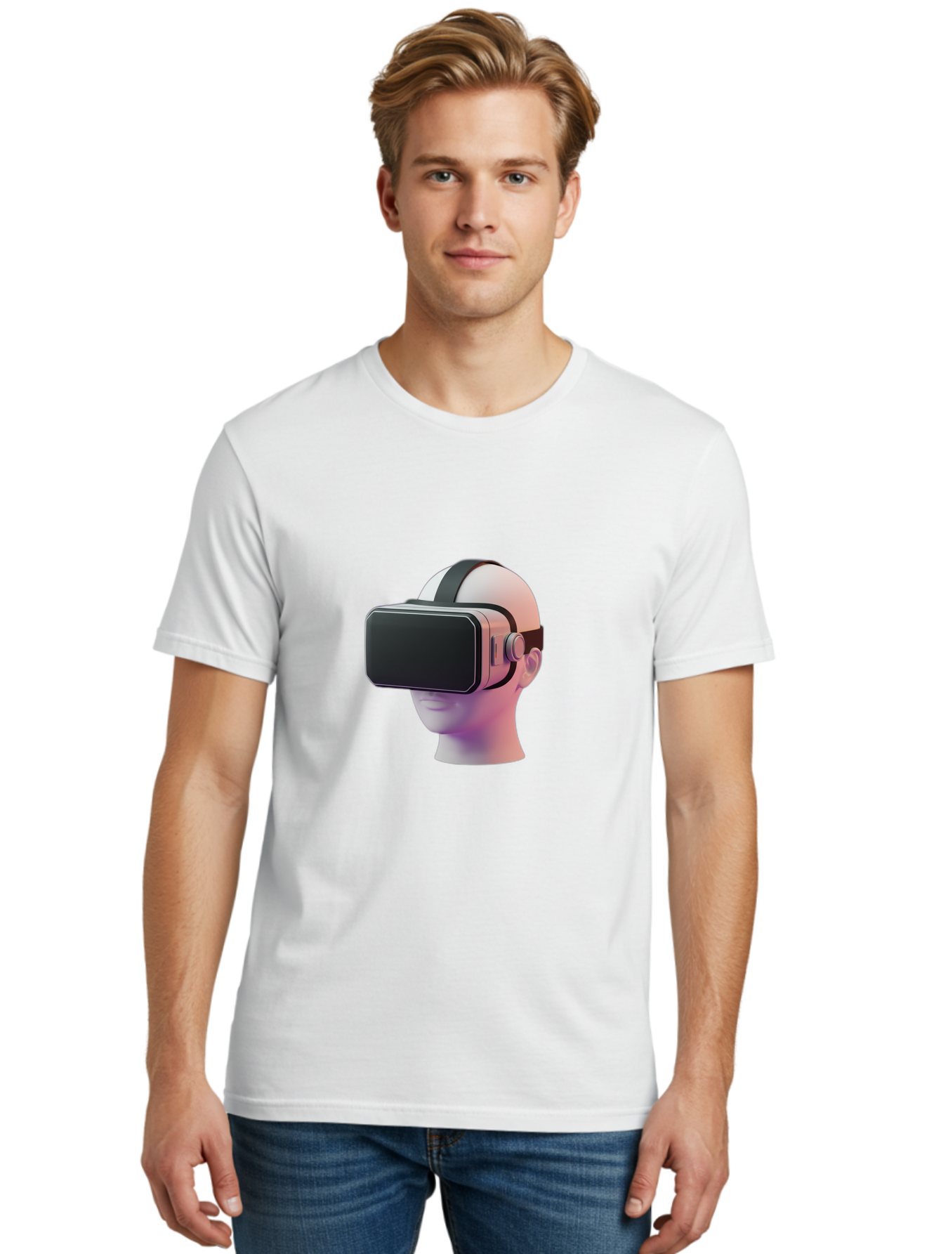 Vr-Headset-Mannequin Men'S Graphic Tee, 100% Cotton, Comfortable Casual Summer Wear, Machine Washable, Virtual Reality Headset, Vr Technology, Futuristic Design, Sleek Black, Modern Gadgets, Gaming, Immersive Experience, Innovative Tech Bab573
