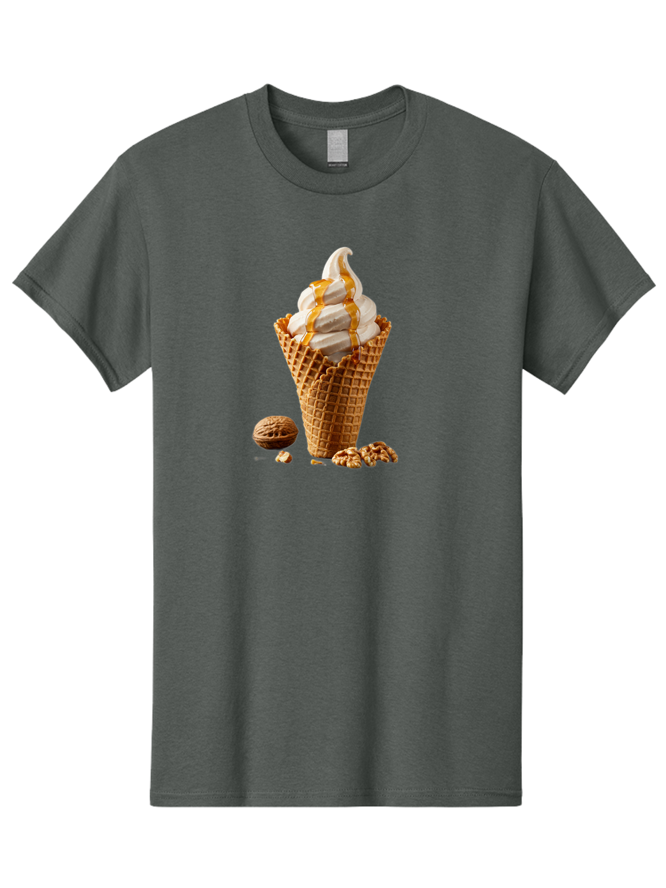 Waffle-Cone-Ice-Cream Men'S Graphic Tee, 100% Cotton, Comfortable Casual Summer Wear, Machine Washable, Caramel Ice Cream, Waffle Cone, Sweet Treats, Desserts, Ice Cream Cone, Caramel Sauce, Walnuts, Crunchy Texture, Delicious Desserts, Bab574