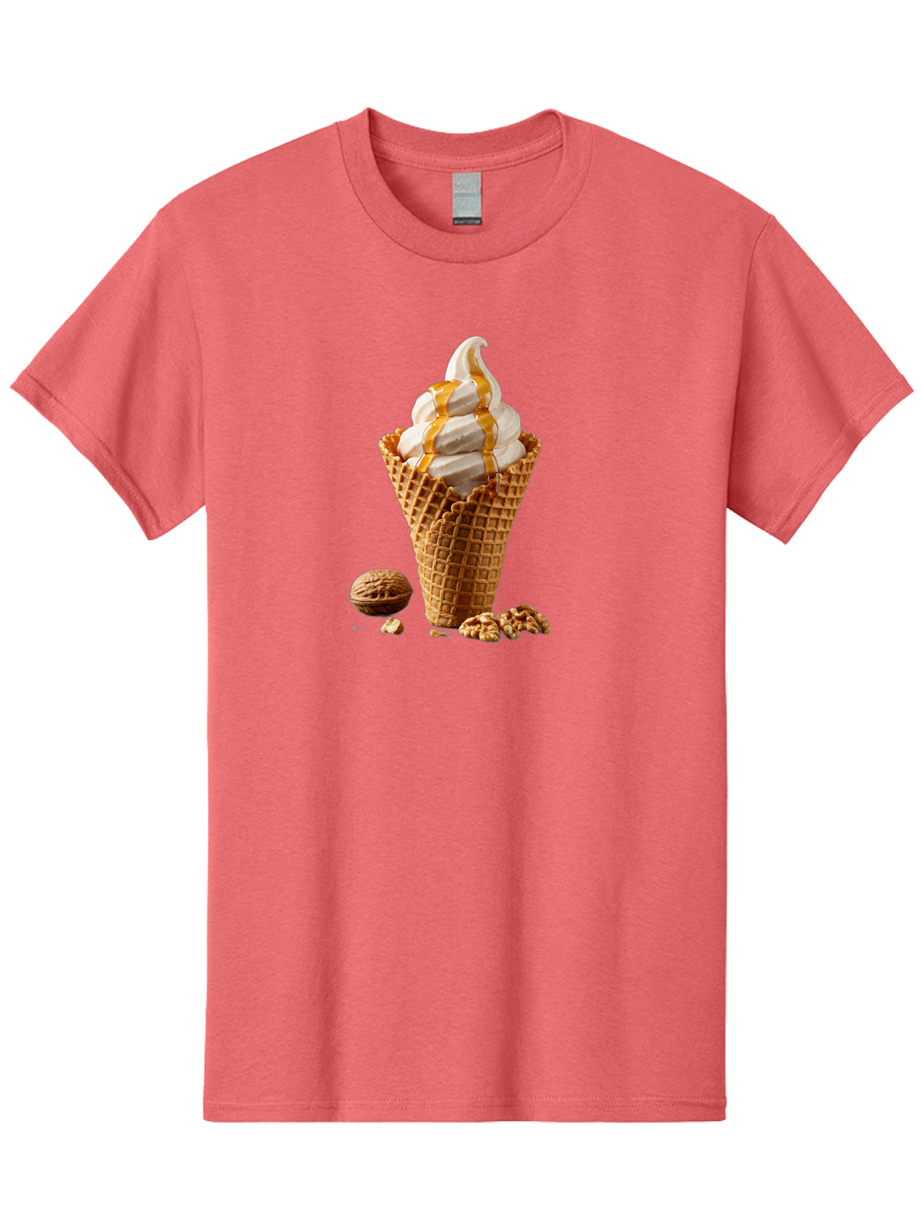 Waffle-Cone-Ice-Cream Men'S Graphic Tee, 100% Cotton, Comfortable Casual Summer Wear, Machine Washable, Caramel Ice Cream, Waffle Cone, Sweet Treats, Desserts, Ice Cream Cone, Caramel Sauce, Walnuts, Crunchy Texture, Delicious Desserts, Bab574