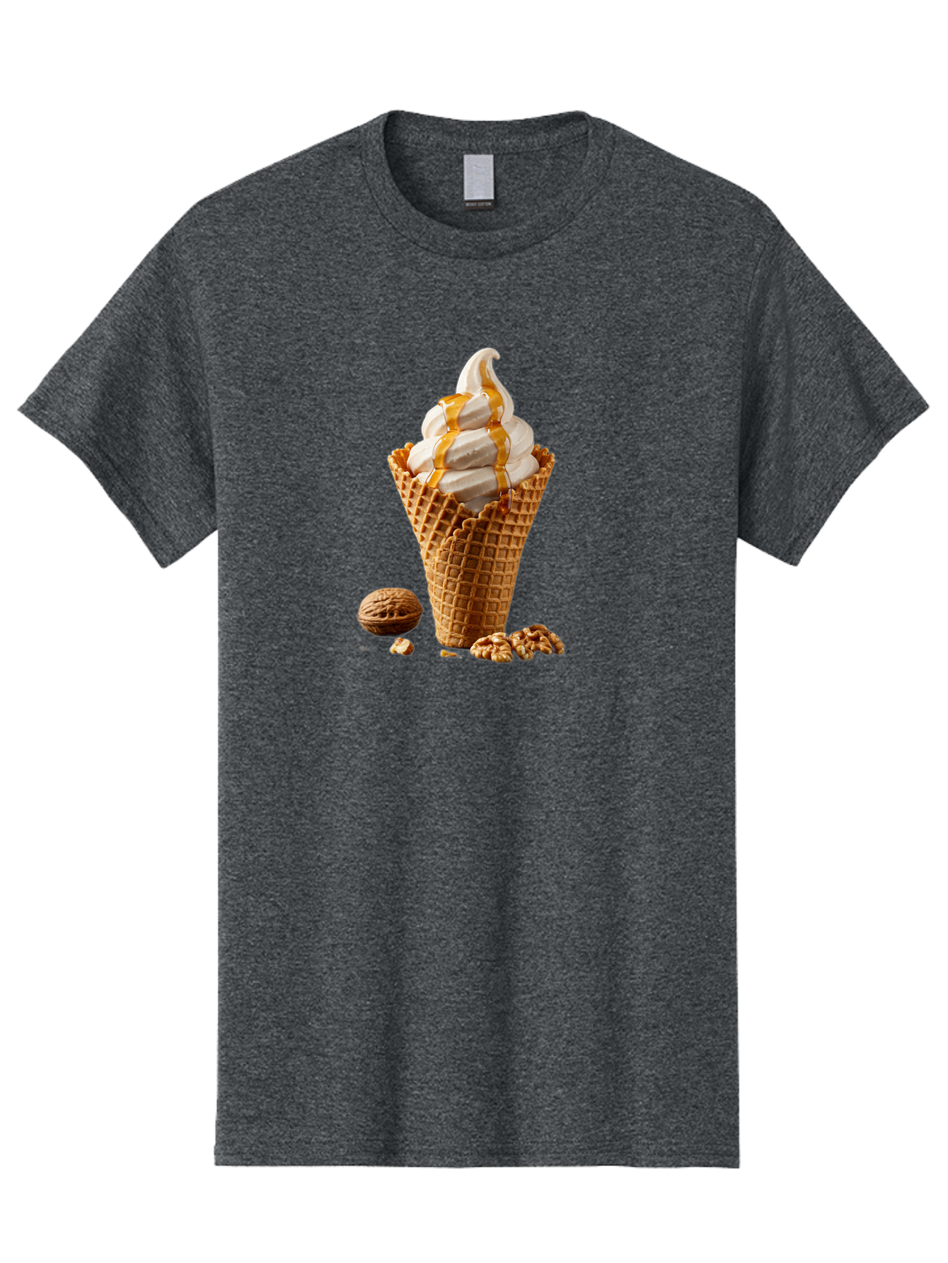 Waffle-Cone-Ice-Cream Men'S Graphic Tee, 100% Cotton, Comfortable Casual Summer Wear, Machine Washable, Caramel Ice Cream, Waffle Cone, Sweet Treats, Desserts, Ice Cream Cone, Caramel Sauce, Walnuts, Crunchy Texture, Delicious Desserts, Bab574
