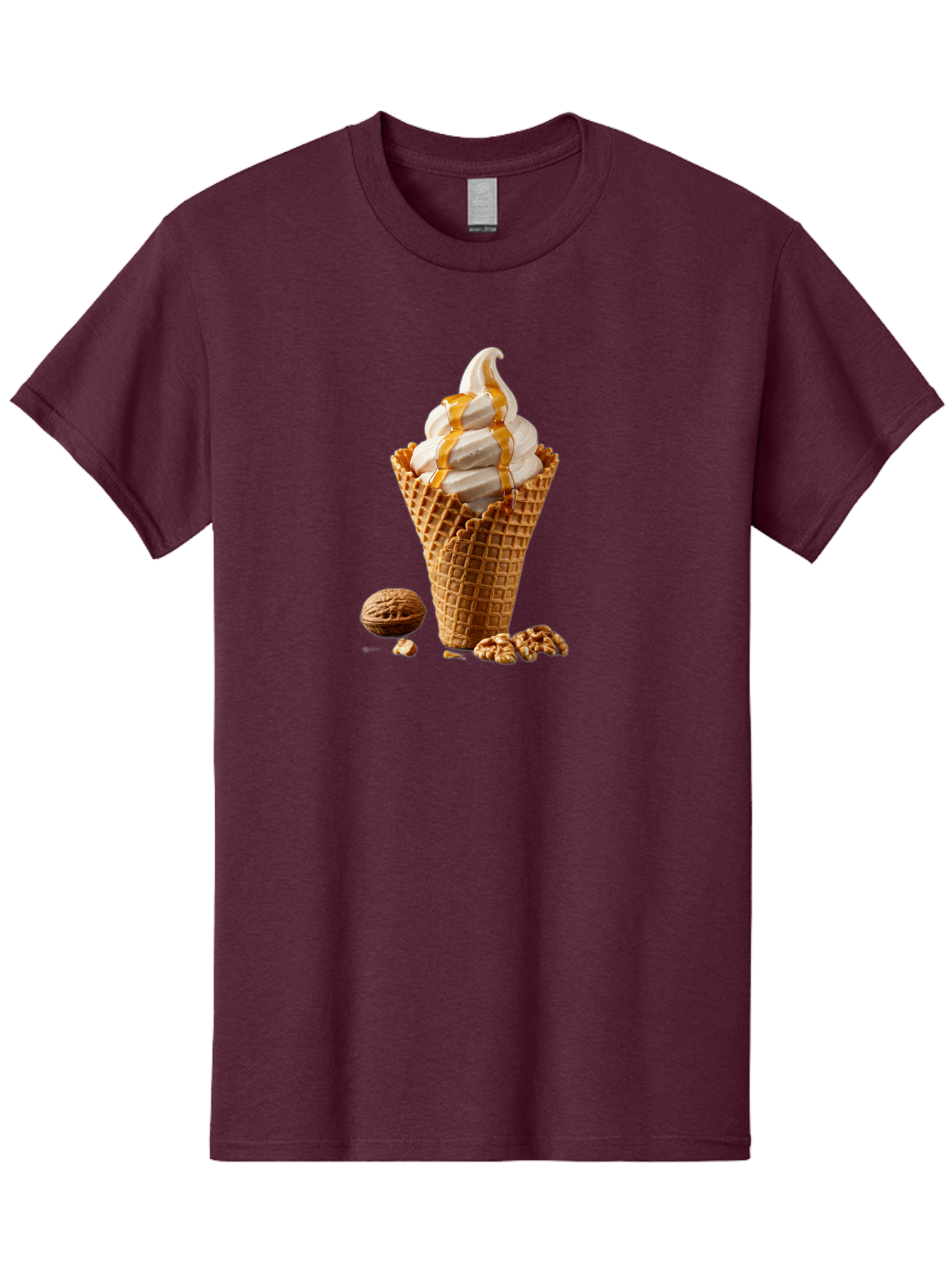 Waffle-Cone-Ice-Cream Men'S Graphic Tee, 100% Cotton, Comfortable Casual Summer Wear, Machine Washable, Caramel Ice Cream, Waffle Cone, Sweet Treats, Desserts, Ice Cream Cone, Caramel Sauce, Walnuts, Crunchy Texture, Delicious Desserts, Bab574