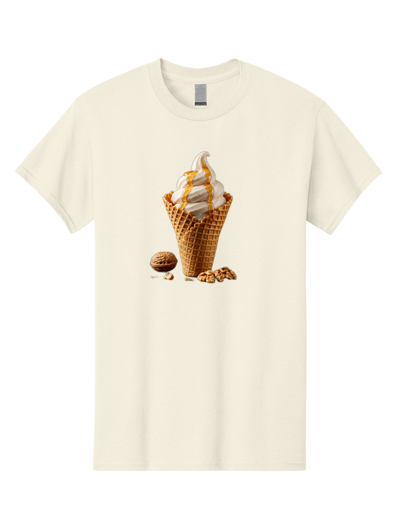 Waffle-Cone-Ice-Cream Men'S Graphic Tee, 100% Cotton, Comfortable Casual Summer Wear, Machine Washable, Caramel Ice Cream, Waffle Cone, Sweet Treats, Desserts, Ice Cream Cone, Caramel Sauce, Walnuts, Crunchy Texture, Delicious Desserts, Bab574
