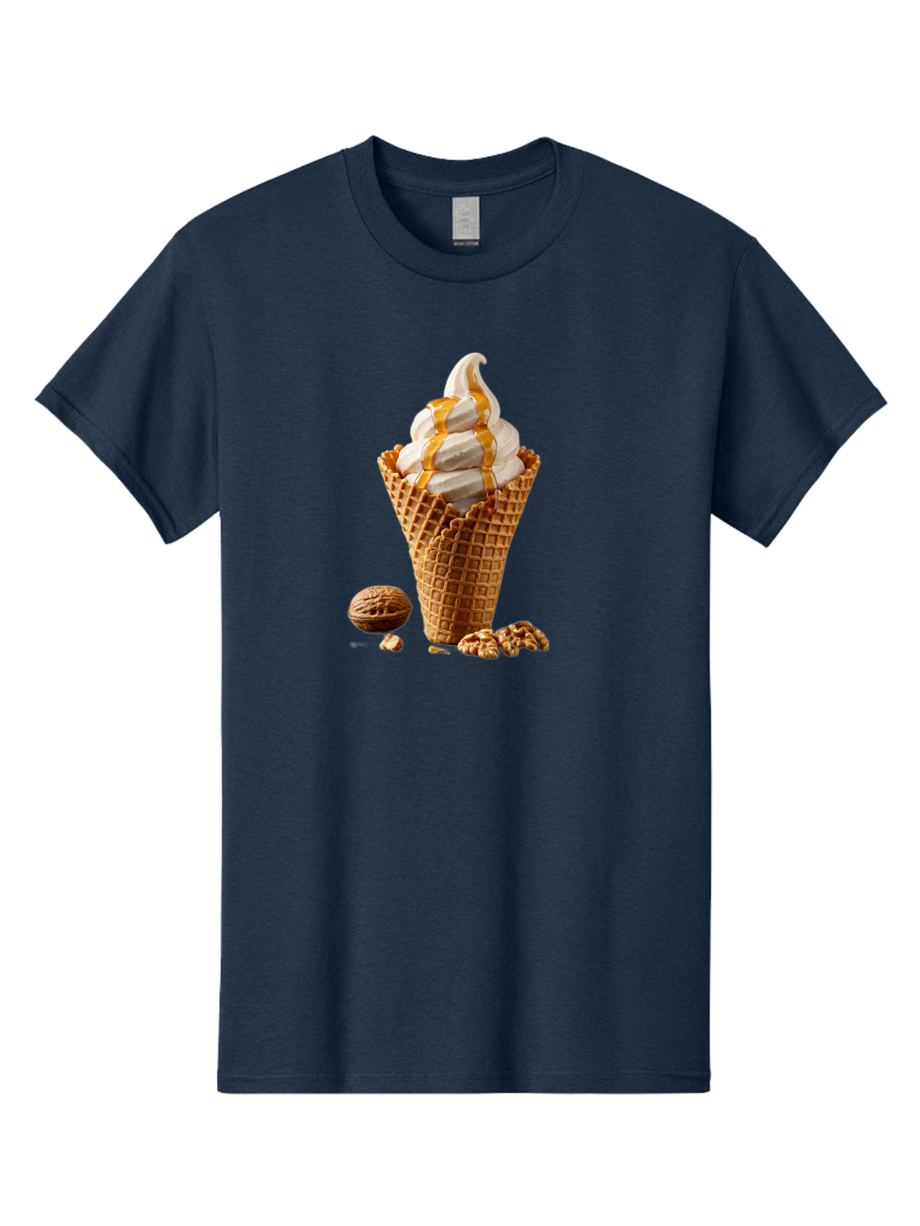 Waffle-Cone-Ice-Cream Men'S Graphic Tee, 100% Cotton, Comfortable Casual Summer Wear, Machine Washable, Caramel Ice Cream, Waffle Cone, Sweet Treats, Desserts, Ice Cream Cone, Caramel Sauce, Walnuts, Crunchy Texture, Delicious Desserts, Bab574