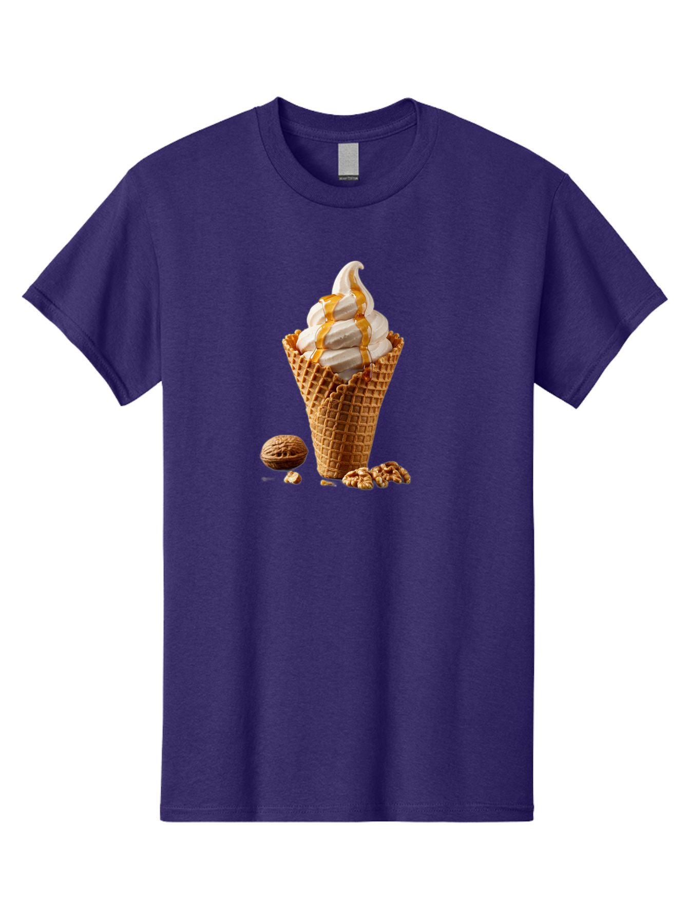 Waffle-Cone-Ice-Cream Men'S Graphic Tee, 100% Cotton, Comfortable Casual Summer Wear, Machine Washable, Caramel Ice Cream, Waffle Cone, Sweet Treats, Desserts, Ice Cream Cone, Caramel Sauce, Walnuts, Crunchy Texture, Delicious Desserts, Bab574