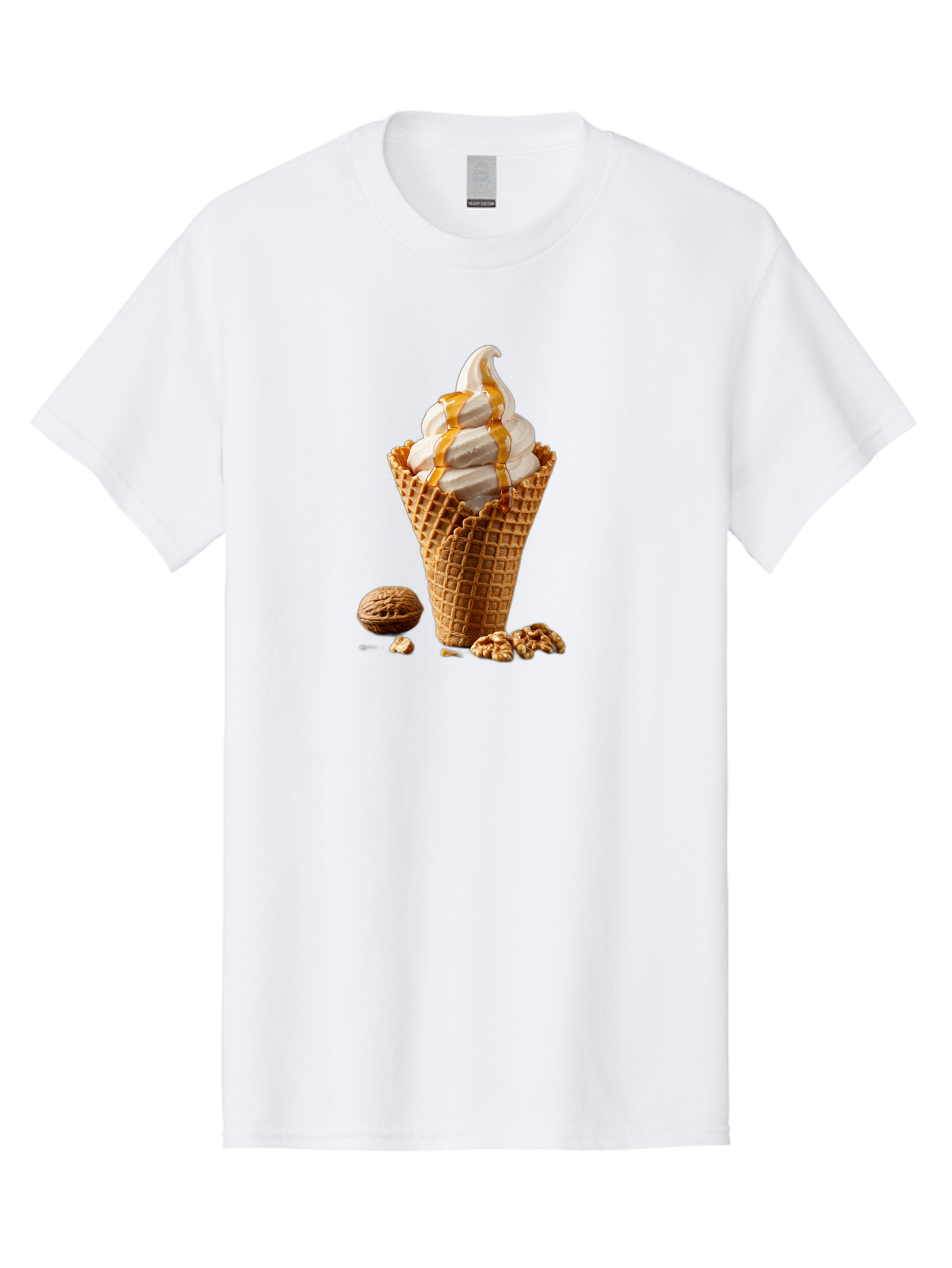 Waffle-Cone-Ice-Cream Men'S Graphic Tee, 100% Cotton, Comfortable Casual Summer Wear, Machine Washable, Caramel Ice Cream, Waffle Cone, Sweet Treats, Desserts, Ice Cream Cone, Caramel Sauce, Walnuts, Crunchy Texture, Delicious Desserts, Bab574