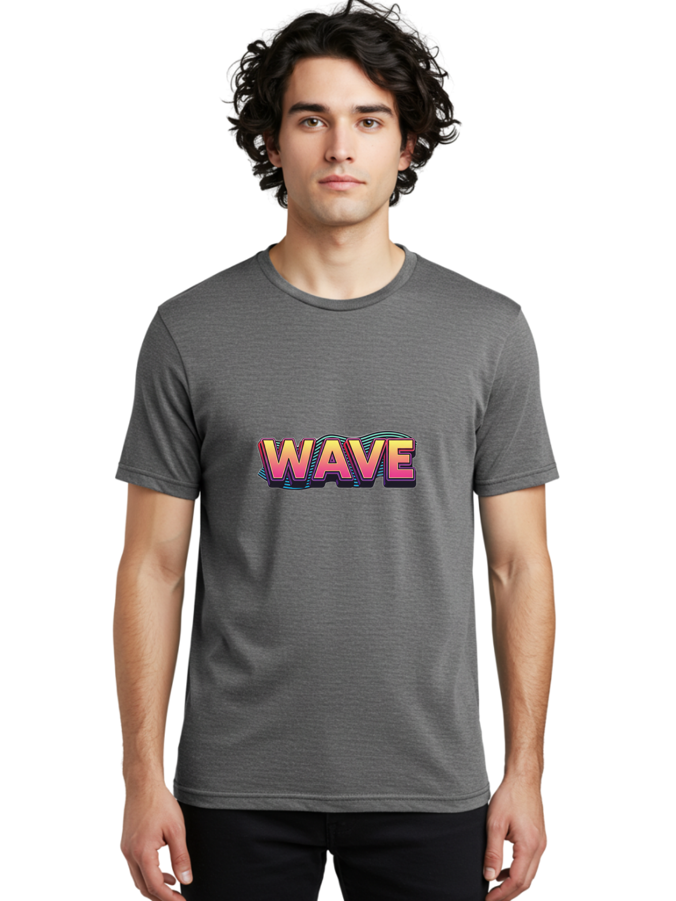 Wave Men'S Graphic Tee, 100% Cotton, Comfortable Casual Summer Wear, Machine Washable, Stylish Typography, Gradient Text, Wavy Design, Vibrant Colors, Modern Graphics, Bold Font, Retro Aesthetic, Colorful Illustration Bab578
