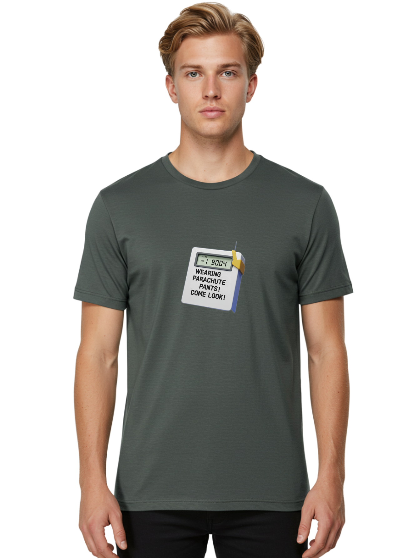 Wearing-Parachute-Pants-Come-Look Men'S Graphic Tee, 100% Cotton, Comfortable Casual Summer Wear, Machine Washable, Digital Calendar, 3D Rendering, Novelty Calendar, Fun Text, Parachute Pants Reference, Retro Fashion, 90S Nostalgia, Bab579