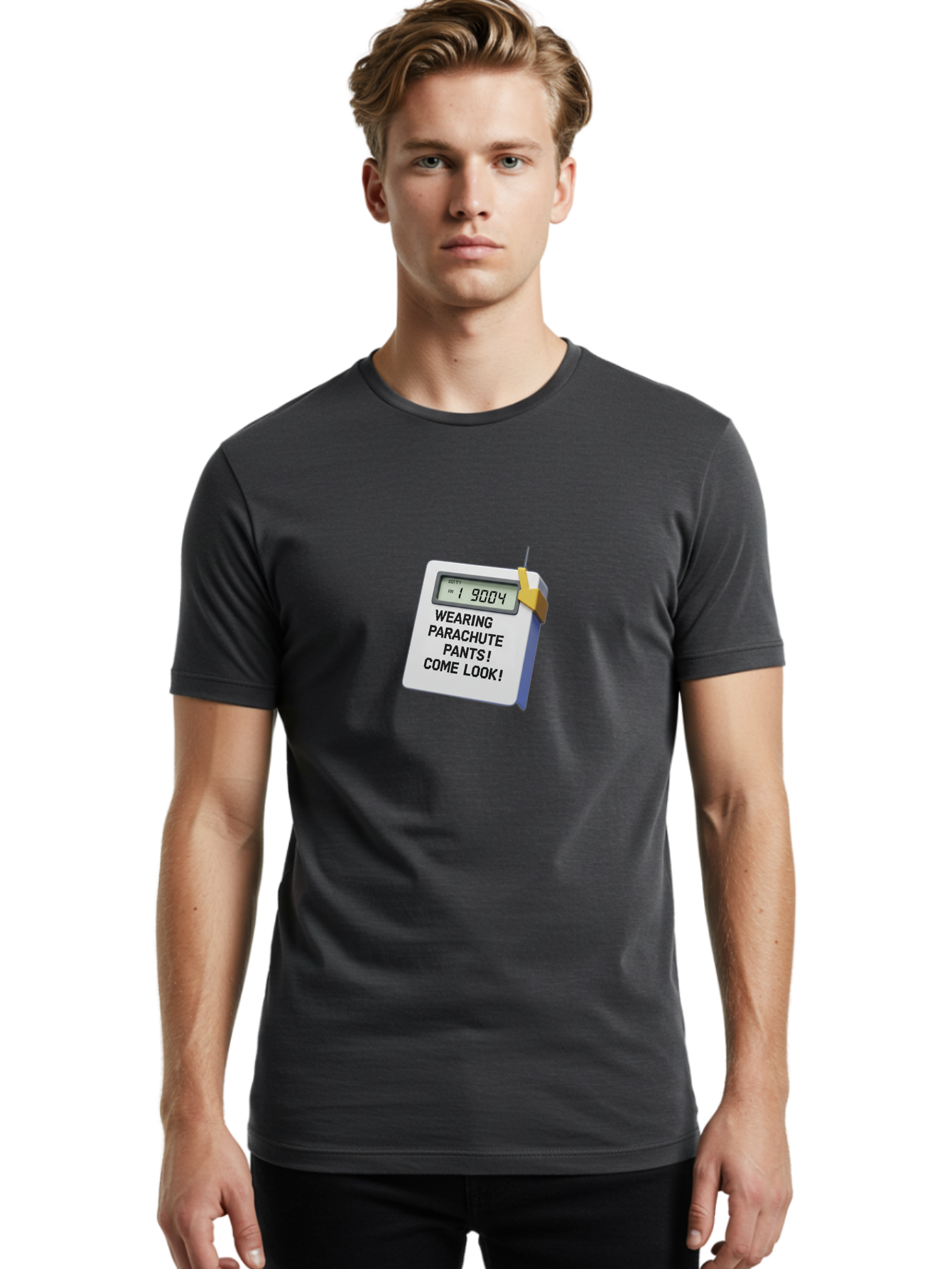 Wearing-Parachute-Pants-Come-Look Men'S Graphic Tee, 100% Cotton, Comfortable Casual Summer Wear, Machine Washable, Digital Calendar, 3D Rendering, Novelty Calendar, Fun Text, Parachute Pants Reference, Retro Fashion, 90S Nostalgia, Bab579