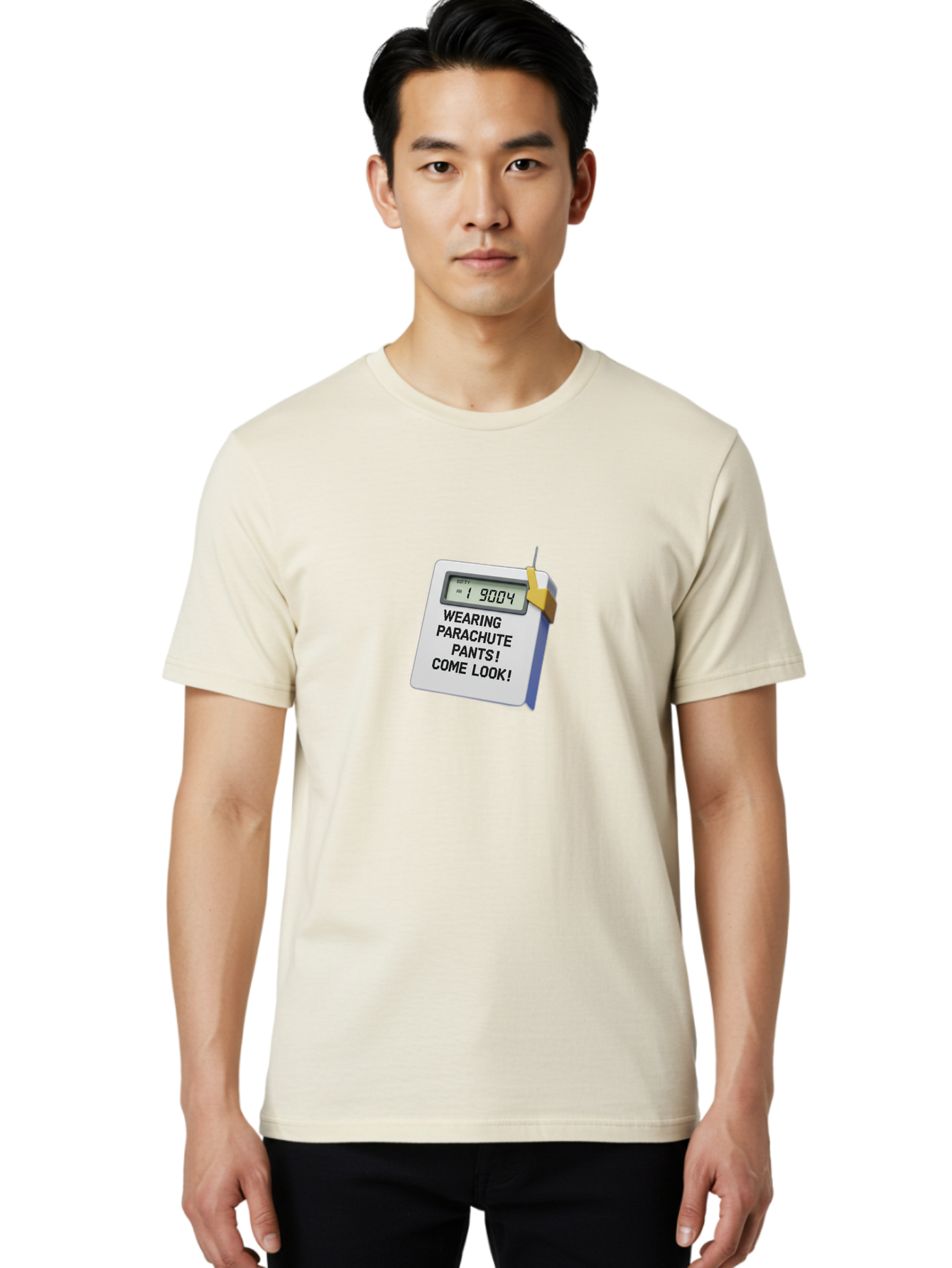 Wearing-Parachute-Pants-Come-Look Men'S Graphic Tee, 100% Cotton, Comfortable Casual Summer Wear, Machine Washable, Digital Calendar, 3D Rendering, Novelty Calendar, Fun Text, Parachute Pants Reference, Retro Fashion, 90S Nostalgia, Bab579