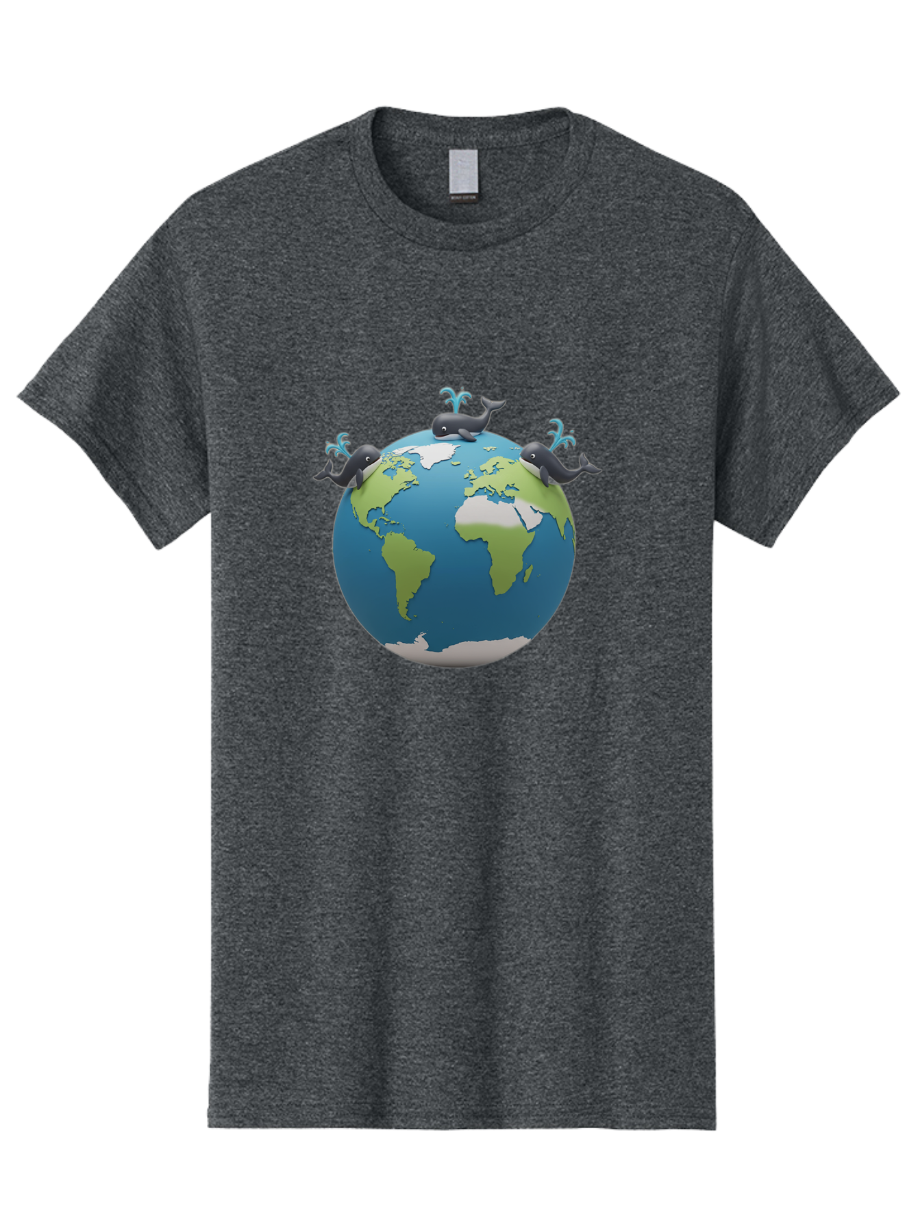Whales-On-Globe Men'S Graphic Tee, 100% Cotton, Comfortable Casual Summer Wear, Machine Washable, Whales On Earth, Global Unity, 3D Illustration, World Map, Marine Animals, Ocean Conservation, Environmental Awareness, Cartoon Style Bab582