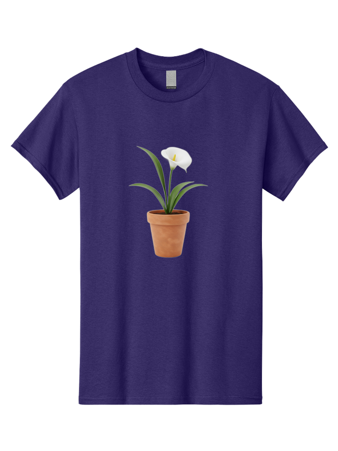 White-Calla-Lily Men'S Graphic Tee, 100% Cotton, Comfortable Casual Summer Wear, Machine Washable, Calla Lily, White Flower, Potted Plant, Terracotta Pot, Elegant Bloom, Floral Beauty, Simple Decor, Home Decor, Yellow Stamen, Green Leaves, Bab584