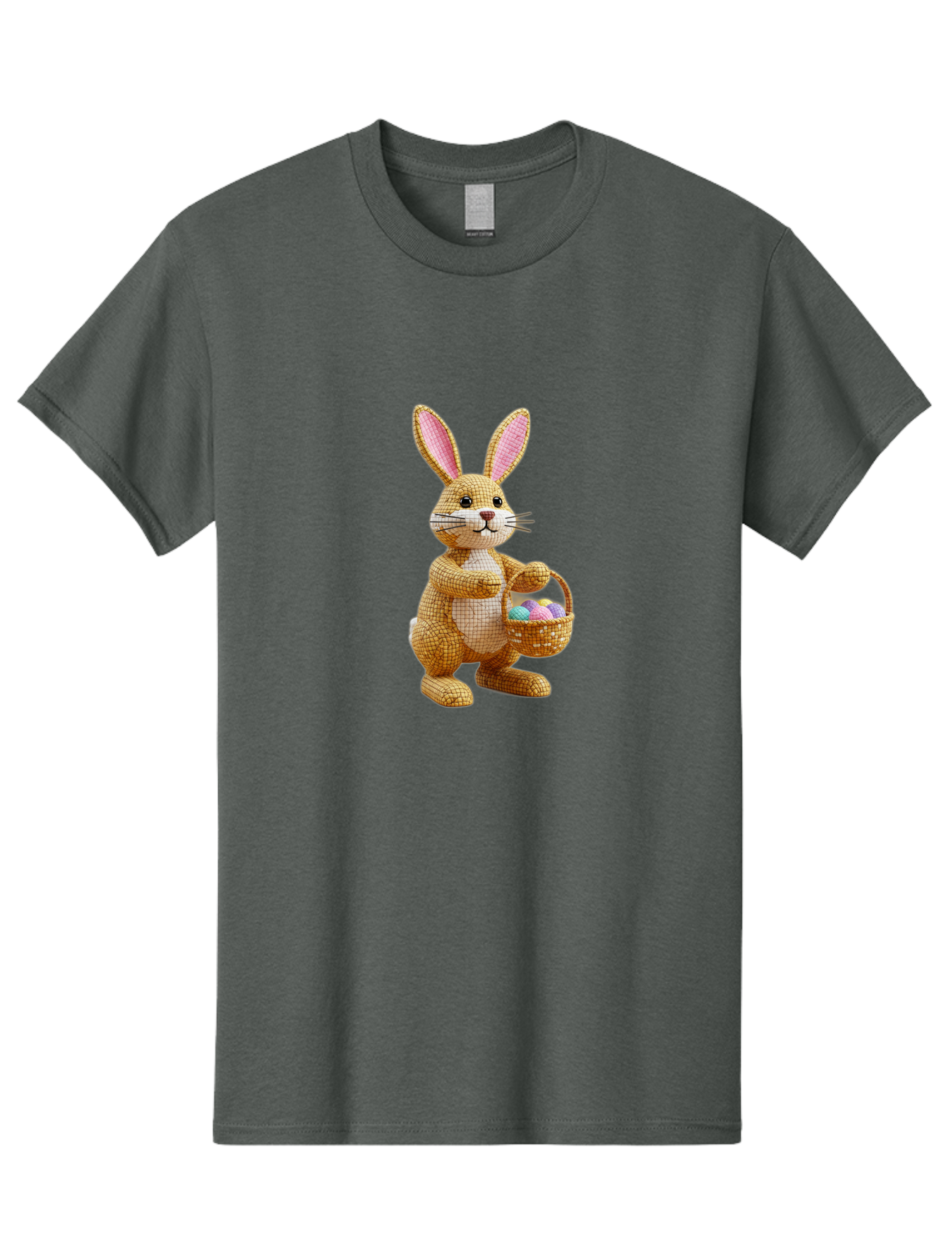 Wicker-Easter-Bunny Men'S Graphic Tee, 100% Cotton, Comfortable Casual Summer Wear, Machine Washable, Wicker Bunny, Holding Basket, Easter Eggs, Spring Holiday, Pastel Colors, Whimsical Design, Wicker Texture, Easter Basket, Cute Bunny, Bab586