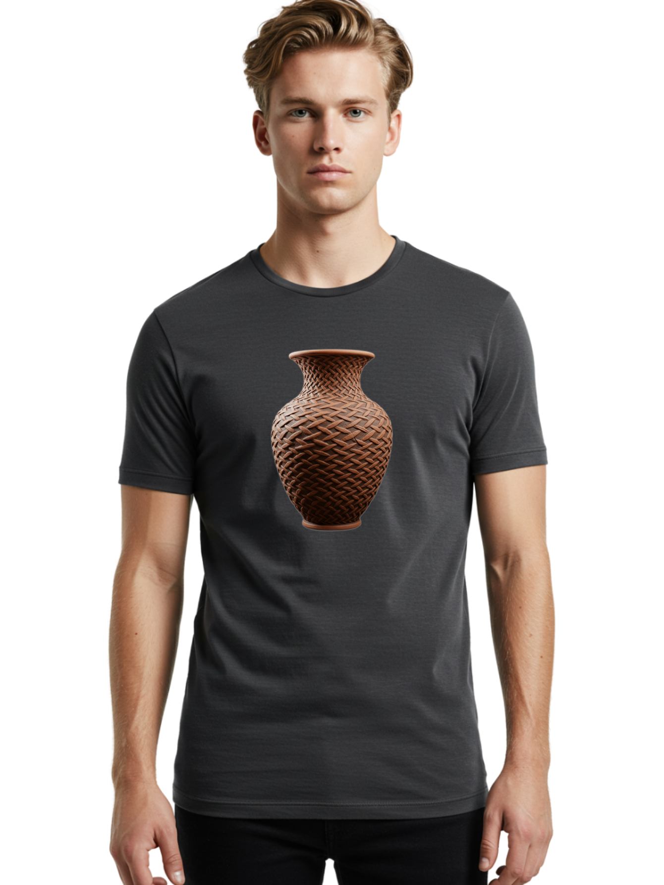 Wicker-Vase Men'S Graphic Tee, 100% Cotton, Comfortable Casual Summer Wear, Machine Washable, Woven Vase, Terracotta Pot, Earthy Tones, Woven Design, Traditional Craftsmanship, Handmade Pottery, Bohemian Decor, Rustic Charm, Home Decor Bab587