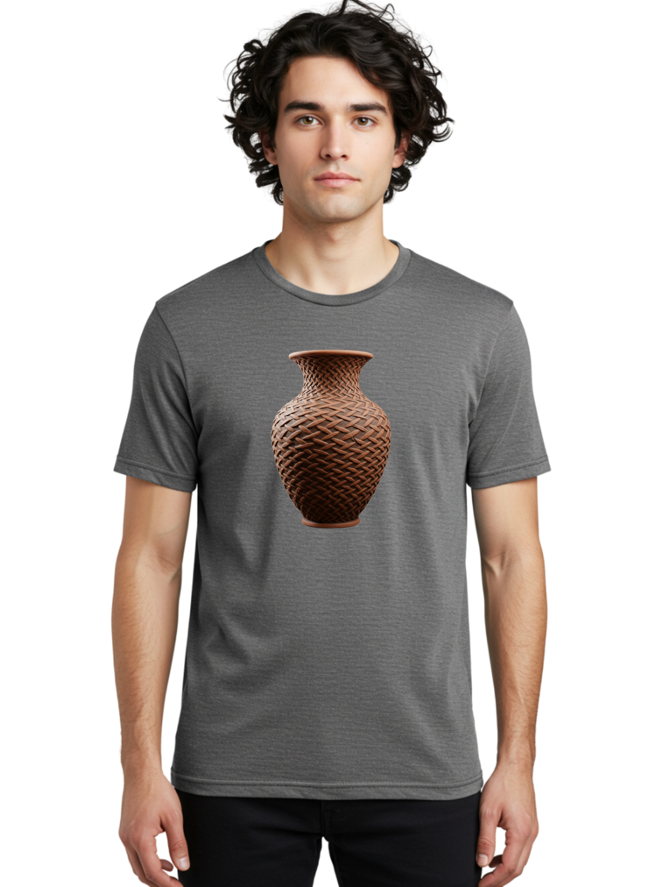 Wicker-Vase Men'S Graphic Tee, 100% Cotton, Comfortable Casual Summer Wear, Machine Washable, Woven Vase, Terracotta Pot, Earthy Tones, Woven Design, Traditional Craftsmanship, Handmade Pottery, Bohemian Decor, Rustic Charm, Home Decor Bab587