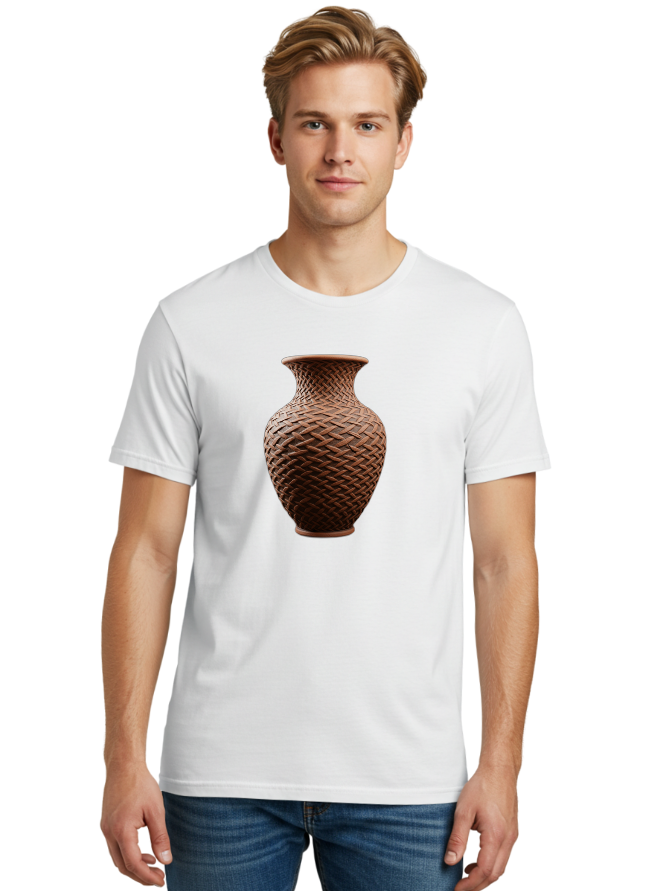 Wicker-Vase Men'S Graphic Tee, 100% Cotton, Comfortable Casual Summer Wear, Machine Washable, Woven Vase, Terracotta Pot, Earthy Tones, Woven Design, Traditional Craftsmanship, Handmade Pottery, Bohemian Decor, Rustic Charm, Home Decor Bab587
