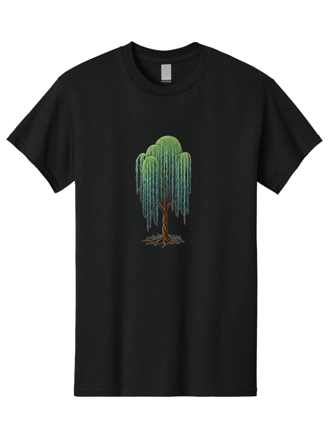 Willow-Tree Men'S Graphic Tee, 100% Cotton, Comfortable Casual Summer Wear, Machine Washable, Weeping Willow Tree, Twisted Trunk, Drooping Branches, Lush Foliage, Serene Landscape, Natural Scenery, Tree Roots Bab588