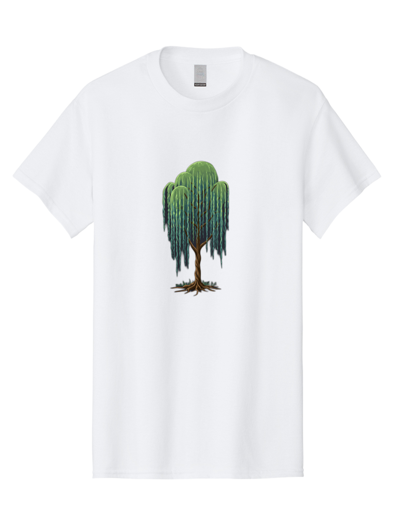 Willow-Tree Men'S Graphic Tee, 100% Cotton, Comfortable Casual Summer Wear, Machine Washable, Weeping Willow Tree, Twisted Trunk, Drooping Branches, Lush Foliage, Serene Landscape, Natural Scenery, Tree Roots Bab588
