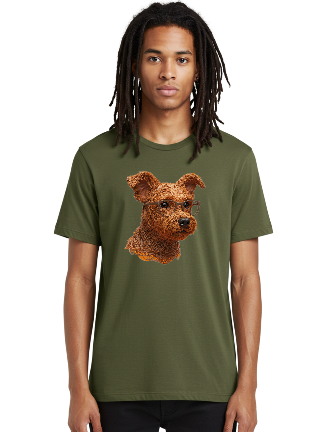 Wire-Dog-With-Glasses Men'S Graphic Tee, 100% Cotton, Comfortable Casual Summer Wear, Machine Washable, Dog Wearing Glasses, Wire Art Dog, Animal Portrait, Dog Portrait, Pet Illustration, Wire Sculpture, Creative Dog Art, Dog With Glasses, Bab589