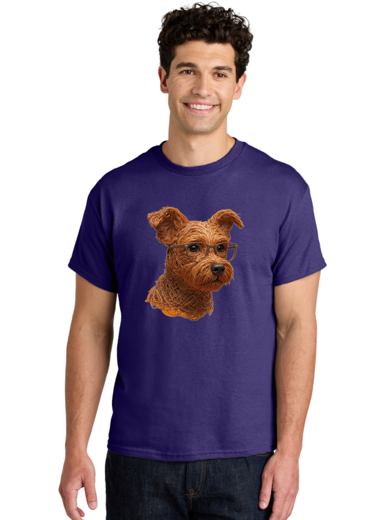 Wire-Dog-With-Glasses Men'S Graphic Tee, 100% Cotton, Comfortable Casual Summer Wear, Machine Washable, Dog Wearing Glasses, Wire Art Dog, Animal Portrait, Dog Portrait, Pet Illustration, Wire Sculpture, Creative Dog Art, Dog With Glasses, Bab589