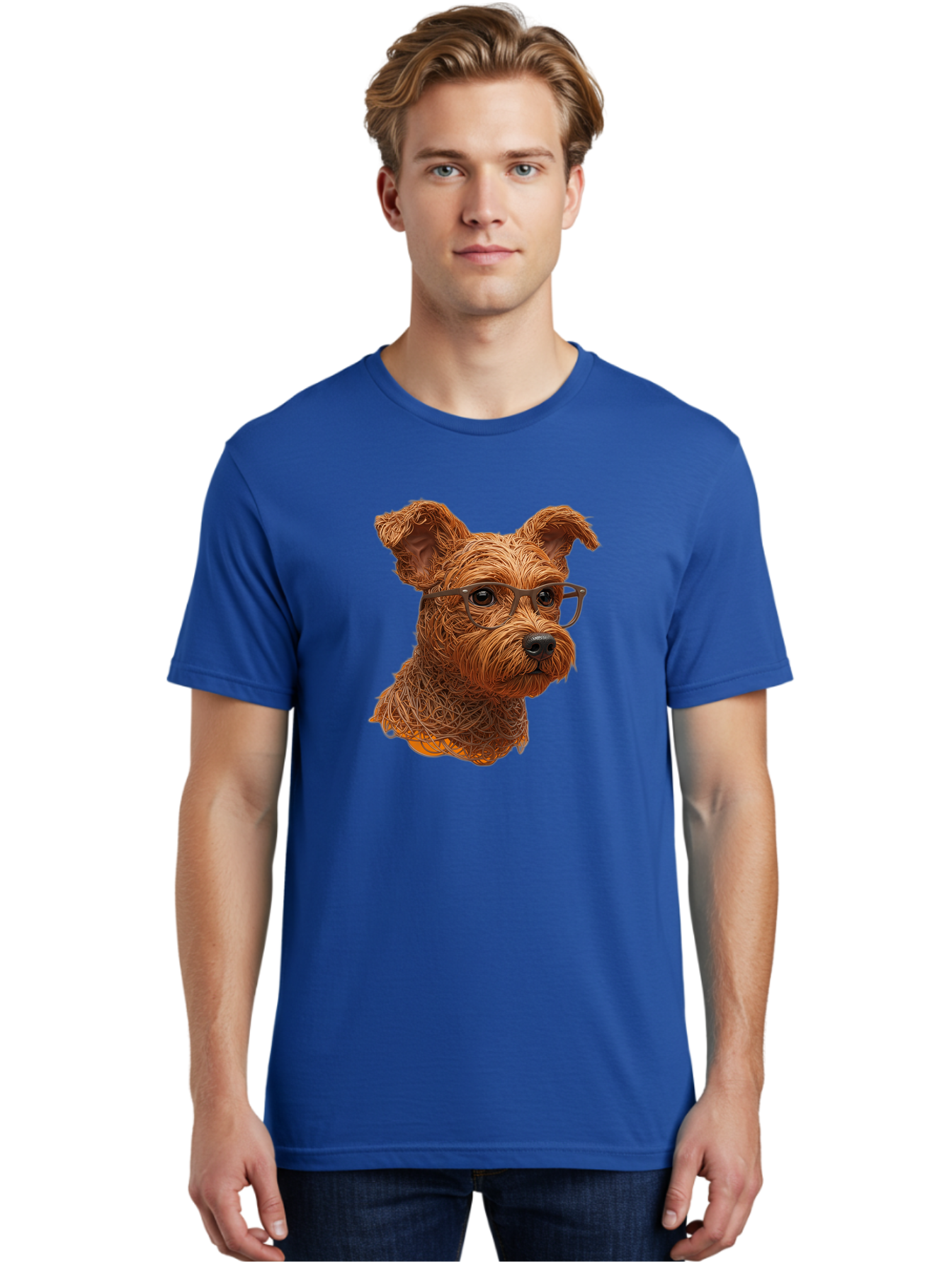 Wire-Dog-With-Glasses Men'S Graphic Tee, 100% Cotton, Comfortable Casual Summer Wear, Machine Washable, Dog Wearing Glasses, Wire Art Dog, Animal Portrait, Dog Portrait, Pet Illustration, Wire Sculpture, Creative Dog Art, Dog With Glasses, Bab589