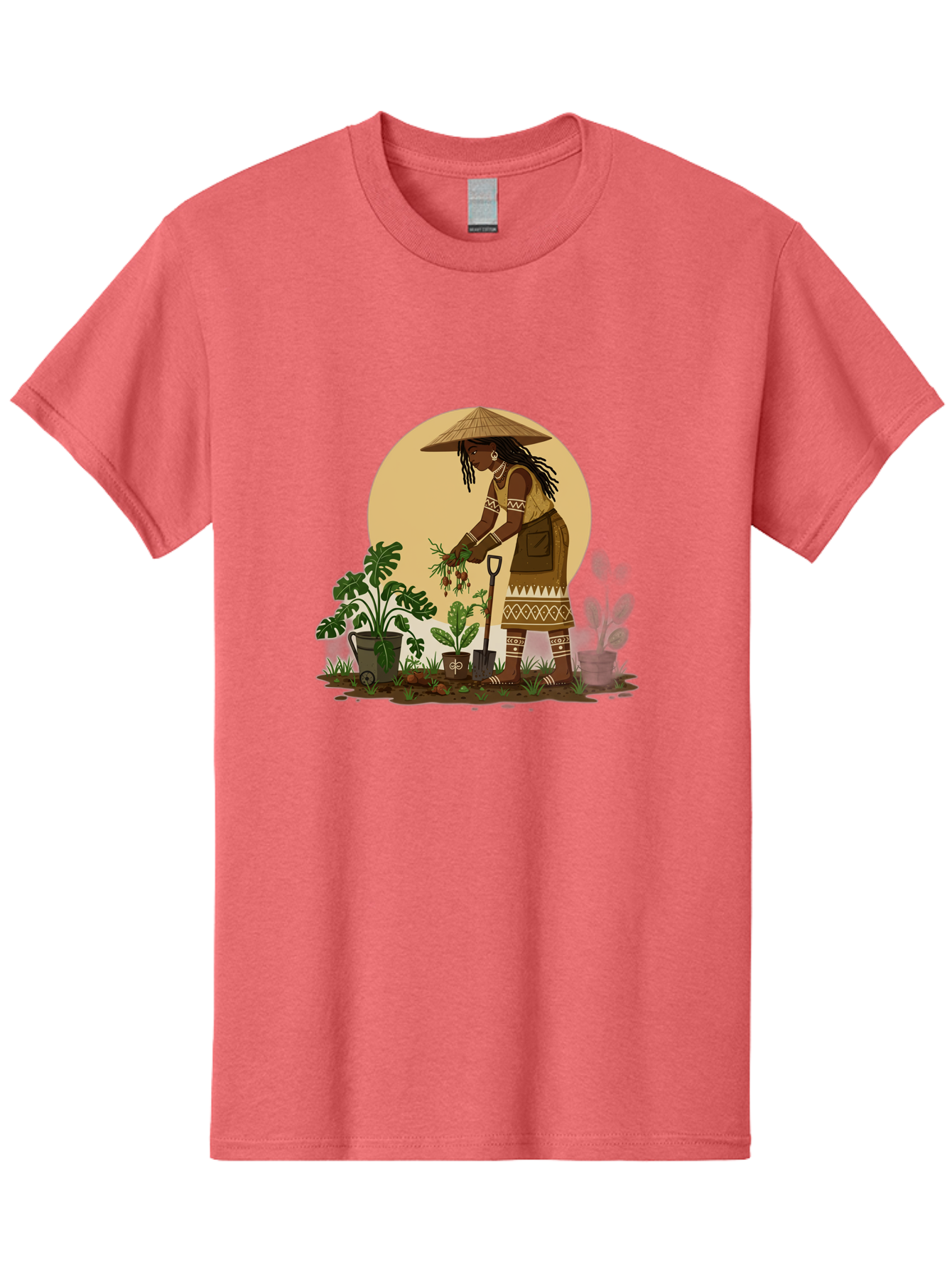 Woman-Gardening-1 Men'S Graphic Tee, 100% Cotton, Comfortable Casual Summer Wear, Machine Washable, Woman Gardening, Harvesting Plants, Traditional Clothing, Conical Hat, Farming Activities, Cultural Heritage, Rural Lifestyle, Green Plants, Bab590