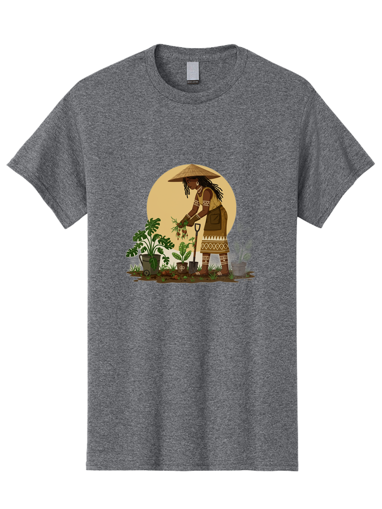 Woman-Gardening-1 Men'S Graphic Tee, 100% Cotton, Comfortable Casual Summer Wear, Machine Washable, Woman Gardening, Harvesting Plants, Traditional Clothing, Conical Hat, Farming Activities, Cultural Heritage, Rural Lifestyle, Green Plants, Bab590