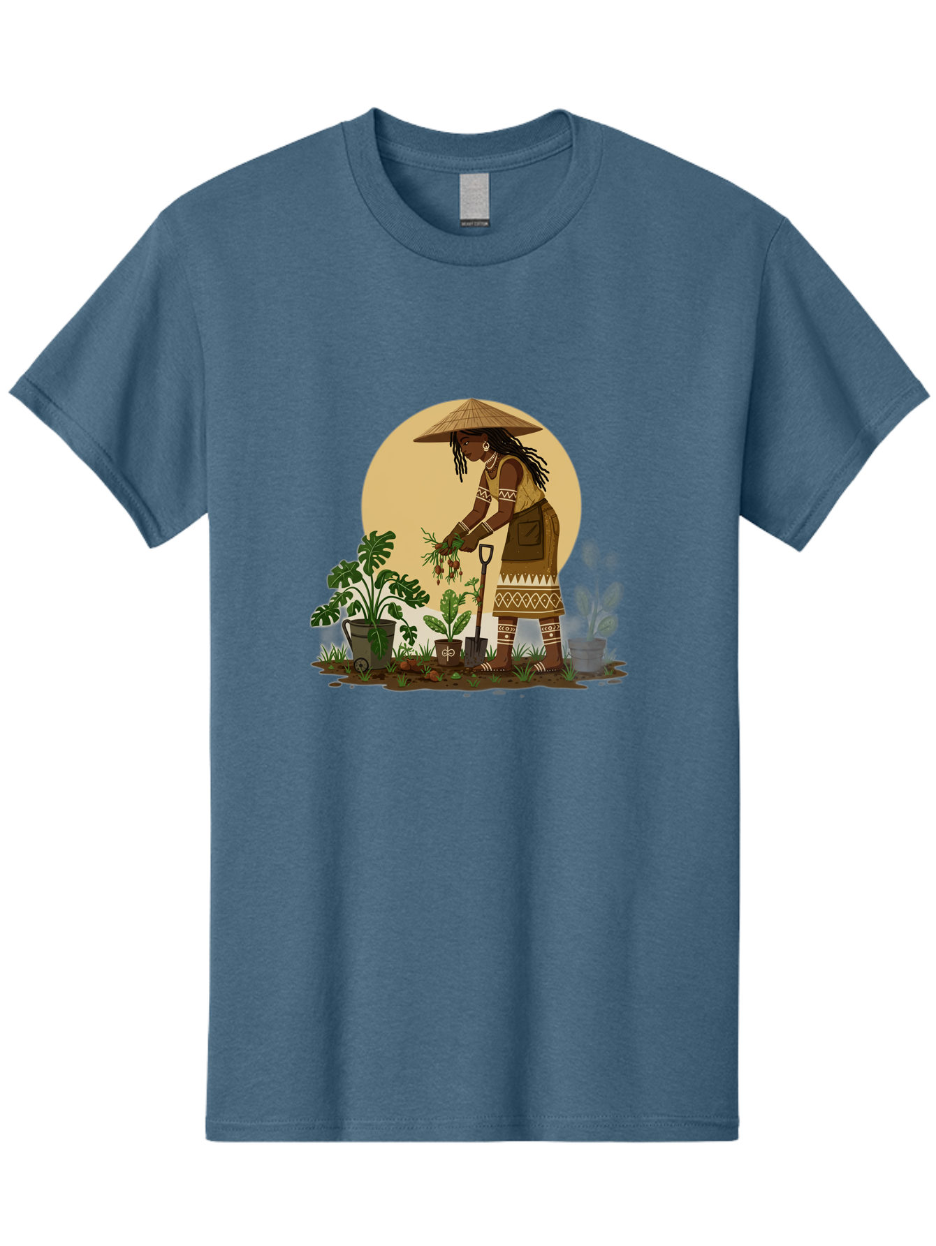 Woman-Gardening-1 Men'S Graphic Tee, 100% Cotton, Comfortable Casual Summer Wear, Machine Washable, Woman Gardening, Harvesting Plants, Traditional Clothing, Conical Hat, Farming Activities, Cultural Heritage, Rural Lifestyle, Green Plants, Bab590