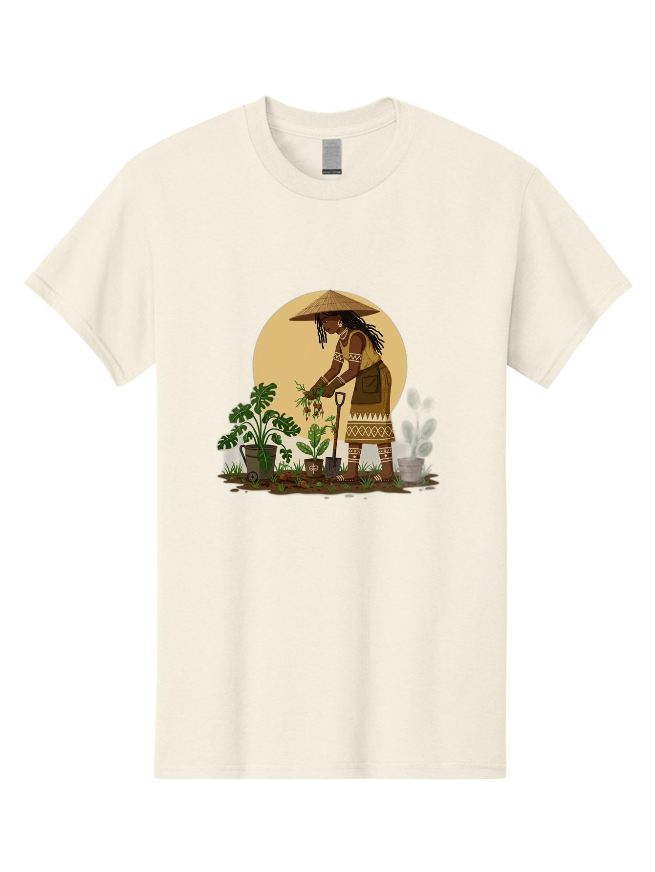 Woman-Gardening-1 Men'S Graphic Tee, 100% Cotton, Comfortable Casual Summer Wear, Machine Washable, Woman Gardening, Harvesting Plants, Traditional Clothing, Conical Hat, Farming Activities, Cultural Heritage, Rural Lifestyle, Green Plants, Bab590