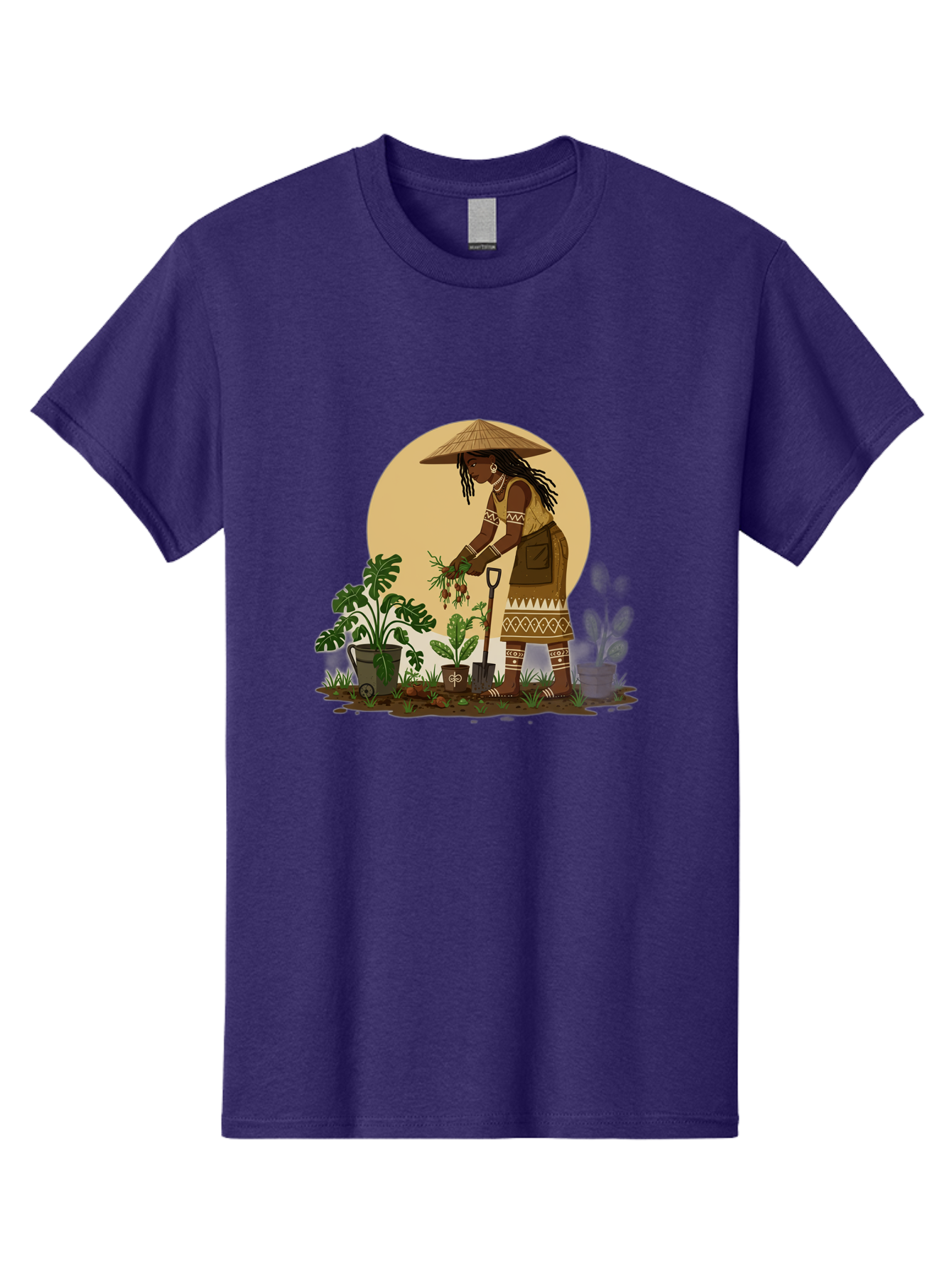 Woman-Gardening-1 Men'S Graphic Tee, 100% Cotton, Comfortable Casual Summer Wear, Machine Washable, Woman Gardening, Harvesting Plants, Traditional Clothing, Conical Hat, Farming Activities, Cultural Heritage, Rural Lifestyle, Green Plants, Bab590