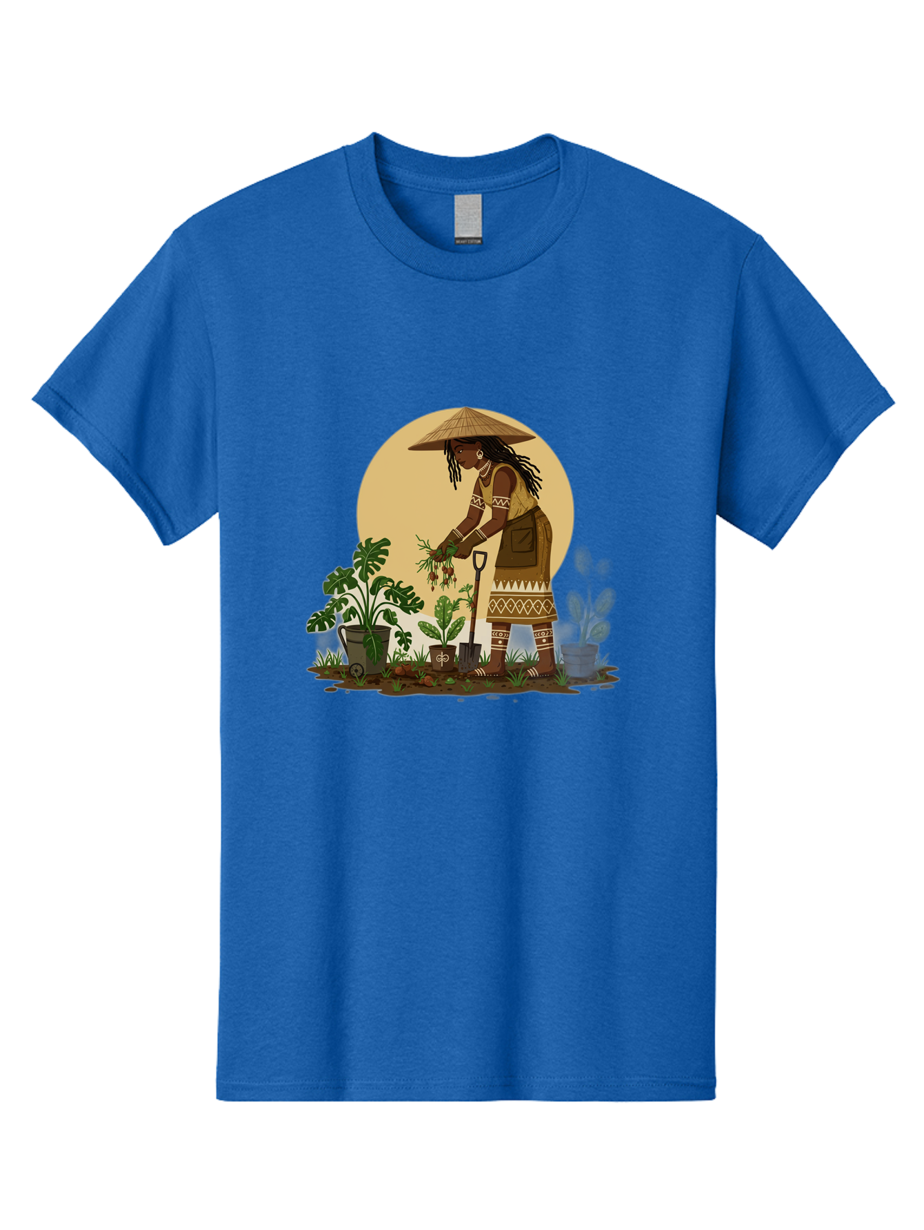 Woman-Gardening-1 Men'S Graphic Tee, 100% Cotton, Comfortable Casual Summer Wear, Machine Washable, Woman Gardening, Harvesting Plants, Traditional Clothing, Conical Hat, Farming Activities, Cultural Heritage, Rural Lifestyle, Green Plants, Bab590