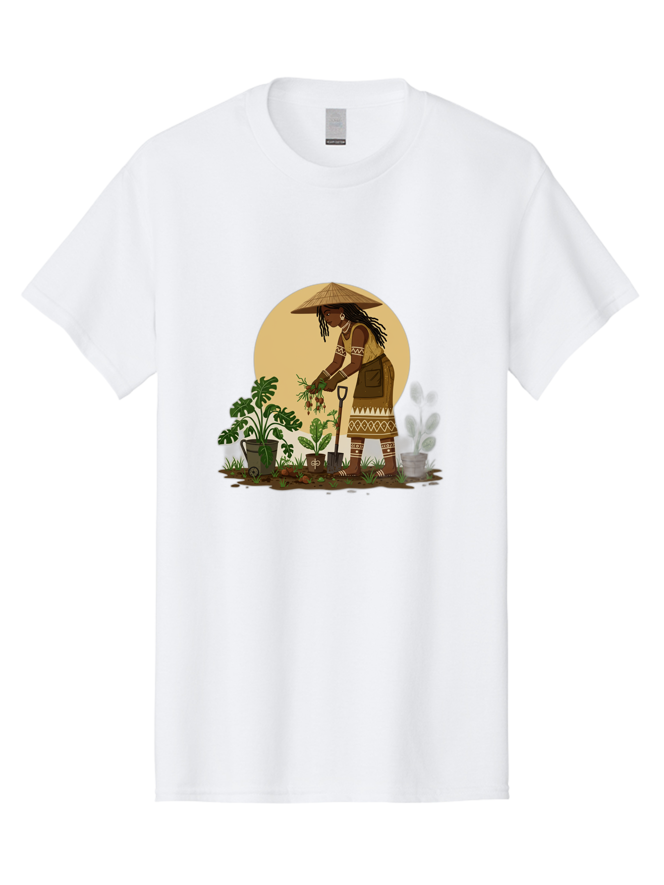 Woman-Gardening-1 Men'S Graphic Tee, 100% Cotton, Comfortable Casual Summer Wear, Machine Washable, Woman Gardening, Harvesting Plants, Traditional Clothing, Conical Hat, Farming Activities, Cultural Heritage, Rural Lifestyle, Green Plants, Bab590