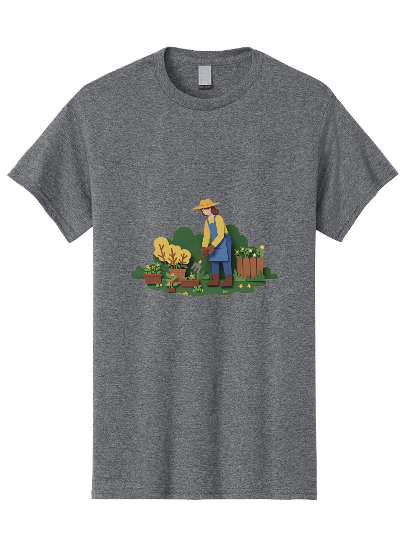 Woman-Gardening Men'S Graphic Tee, 100% Cotton, Comfortable Casual Summer Wear, Machine Washable, Gardener Tending Plants, Gardening Tools, Potted Plants, Gardening Activities, Yellow Flowers, Garden Scenery, Outdoor Work, Gardening Gloves Bab591