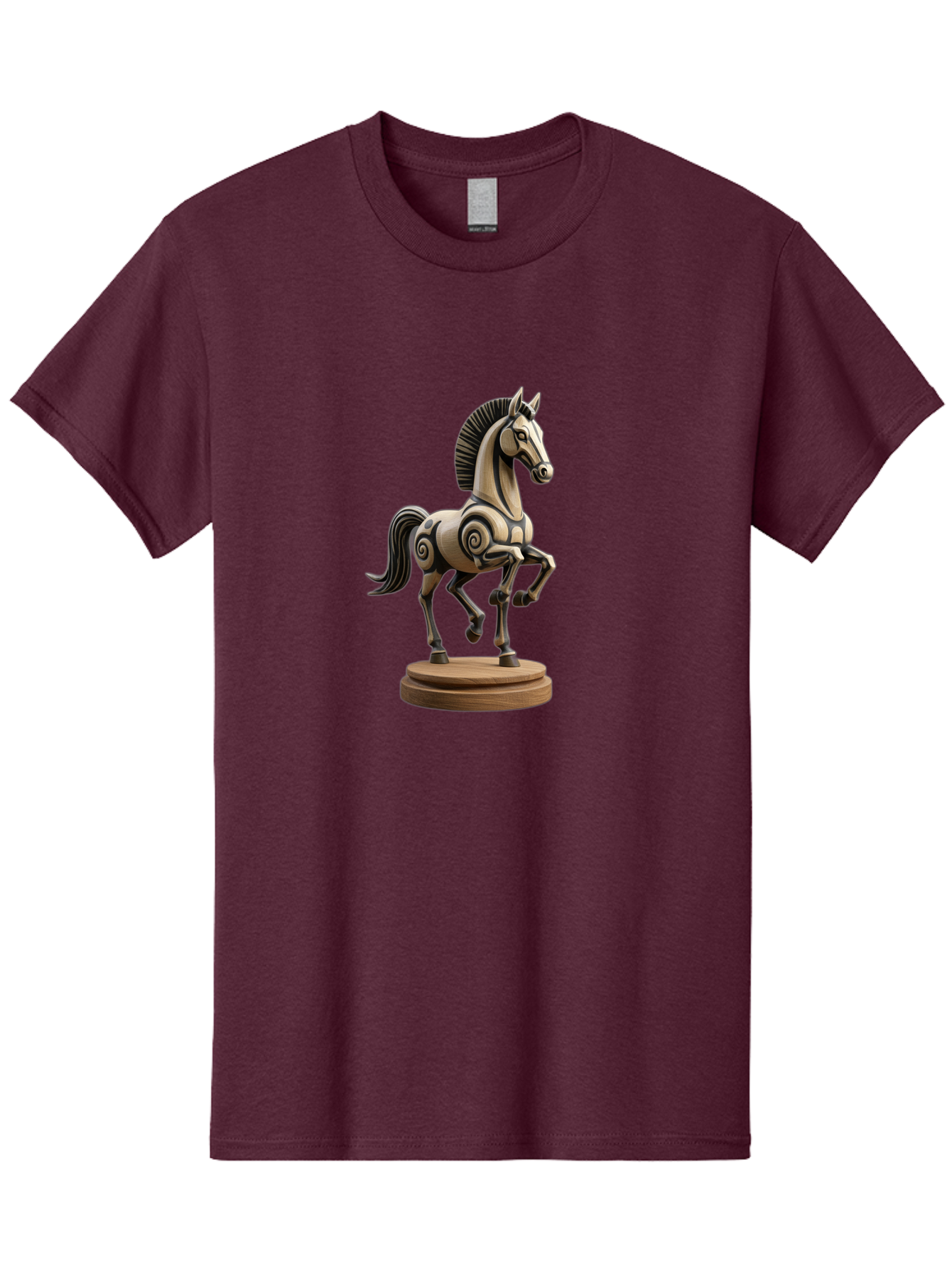 Wooden-Horse-Statue Men'S Graphic Tee, 100% Cotton, Comfortable Casual Summer Wear, Machine Washable, Mechanical Horse, Wooden Horse, Figurine, Horse Sculpture, Decorative Art, Spiral Patterns, Wooden Craftsmanship, Horse Figurine, Bab595