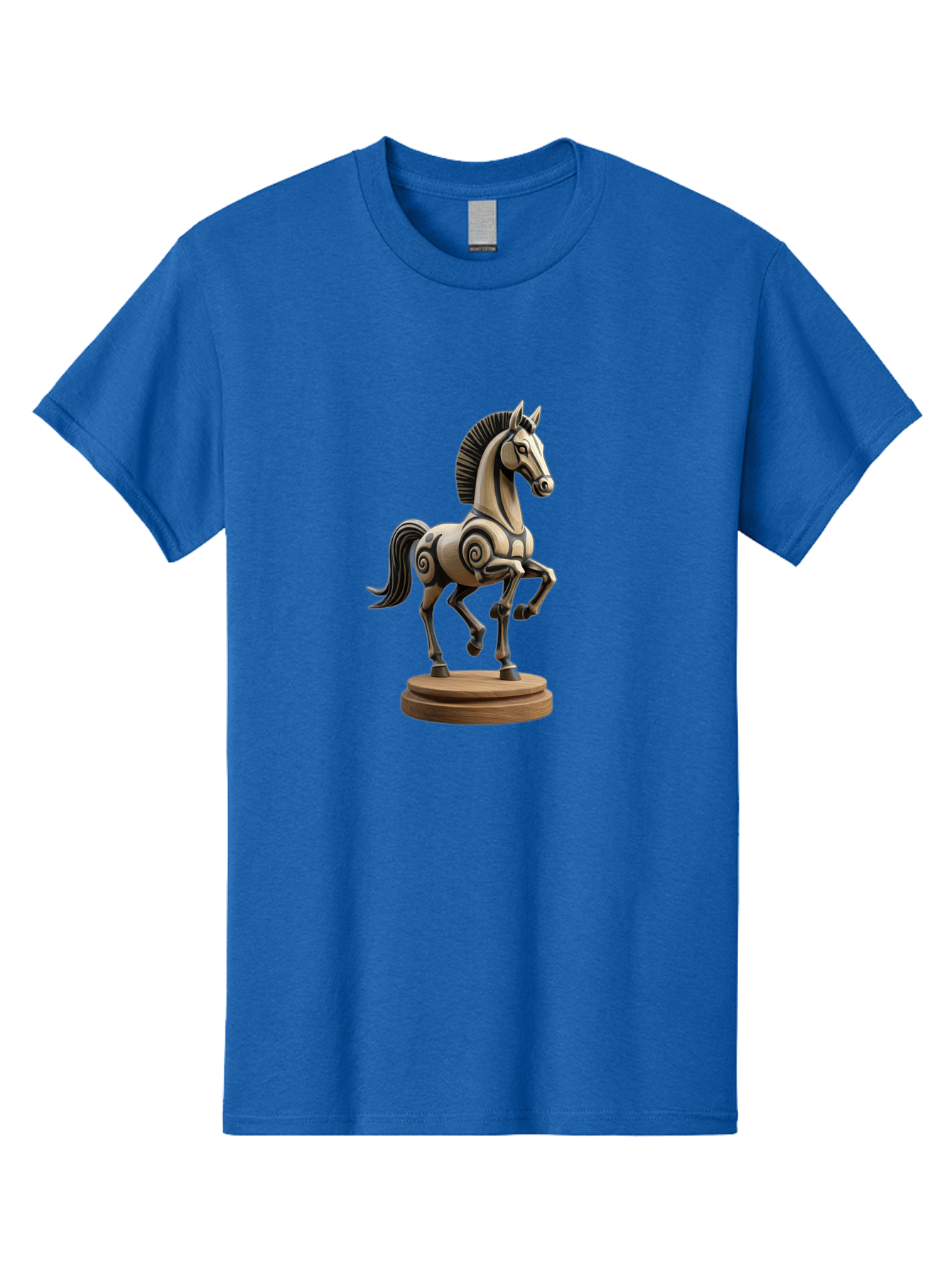 Wooden-Horse-Statue Men'S Graphic Tee, 100% Cotton, Comfortable Casual Summer Wear, Machine Washable, Mechanical Horse, Wooden Horse, Figurine, Horse Sculpture, Decorative Art, Spiral Patterns, Wooden Craftsmanship, Horse Figurine, Bab595