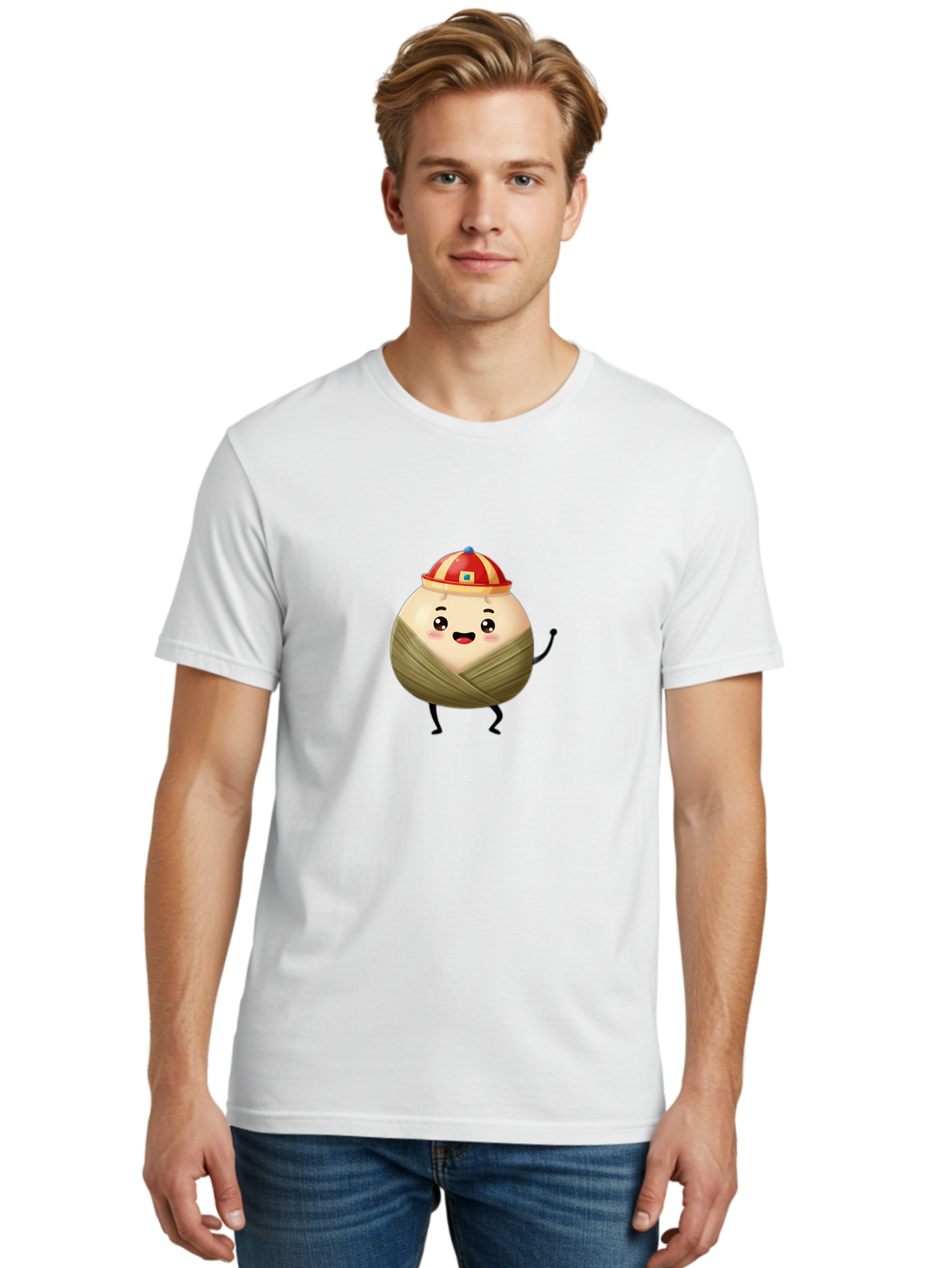 Xiaolongbao-1 Men'S Graphic Tee, 100% Cotton, Comfortable Casual Summer Wear, Machine Washable, Cartoon Dumpling, Steamed Bun, Happy Face, Kawaii Character, Chinese Food, Cute Illustration, Wrapped Dumpling, Smiling Face, Dumpling Character, Bab596
