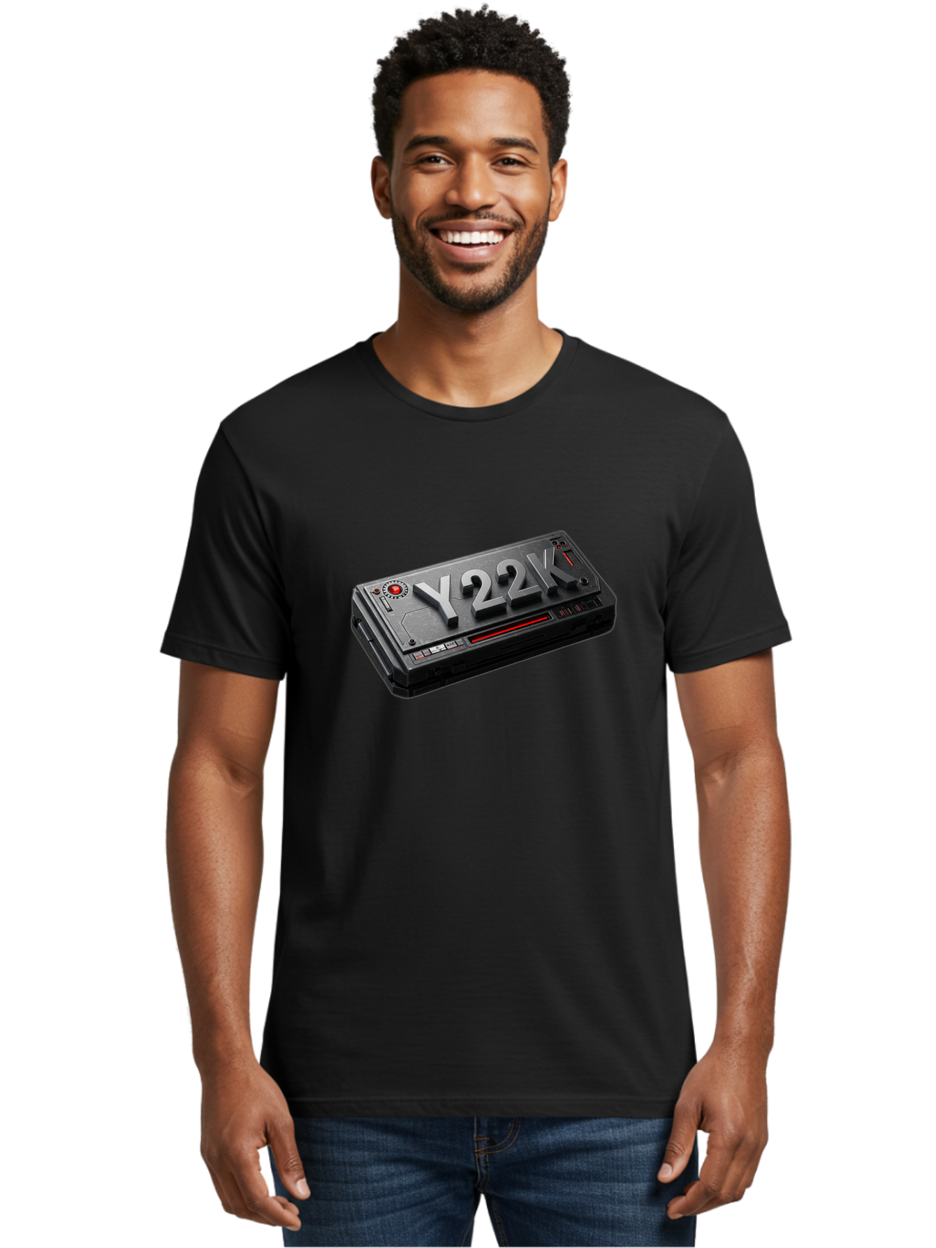Y22K Men'S Graphic Tee, 100% Cotton, Comfortable Casual Summer Wear, Machine Washable, Futuristic Device, Y22K, Technology, Cyberpunk, Sleek Design, Metallic Surface, Red Accents, Futuristic Tech, Innovative Gadget, High-Tech Equipment, Bab598