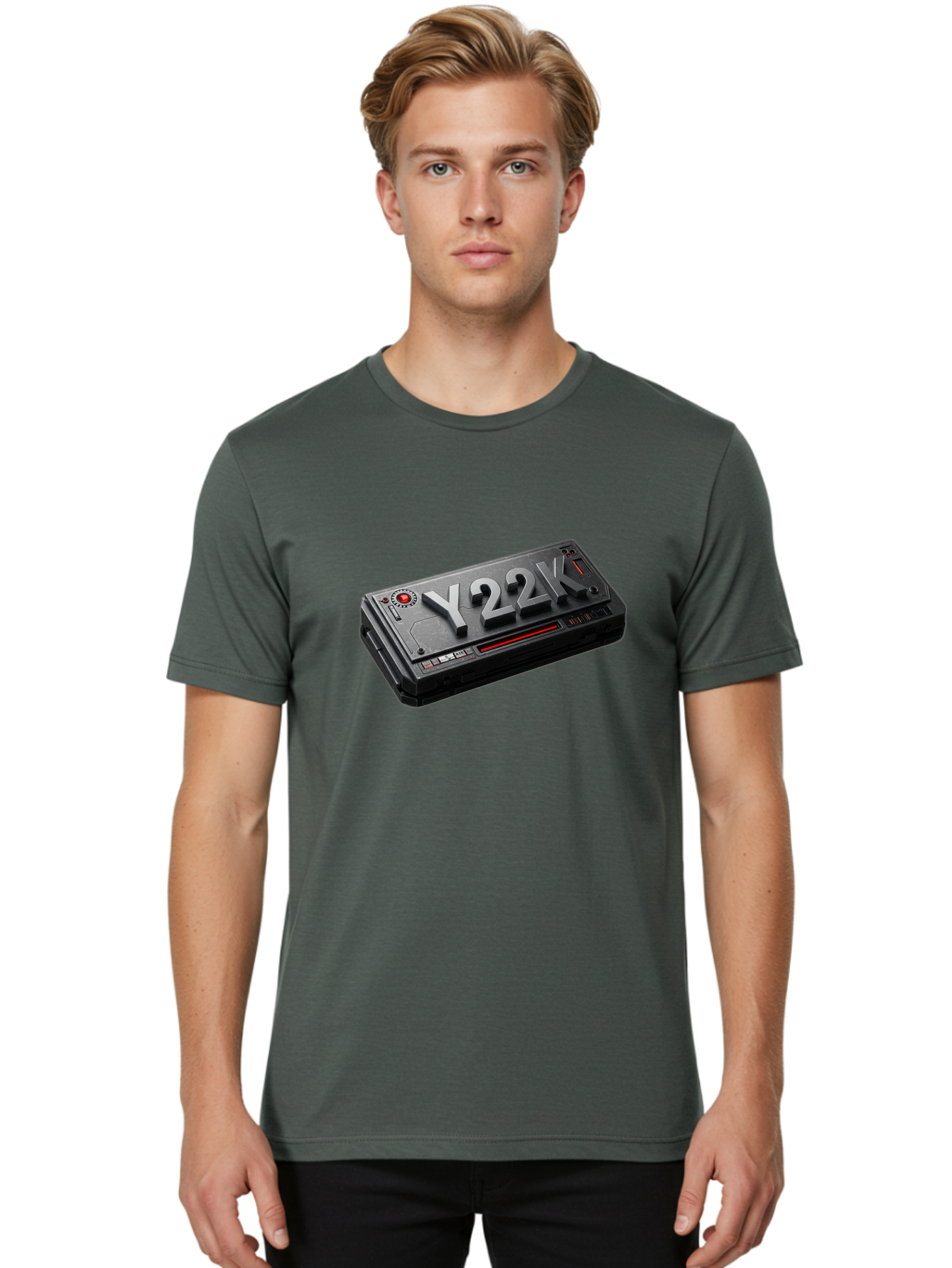 Y22K Men'S Graphic Tee, 100% Cotton, Comfortable Casual Summer Wear, Machine Washable, Futuristic Device, Y22K, Technology, Cyberpunk, Sleek Design, Metallic Surface, Red Accents, Futuristic Tech, Innovative Gadget, High-Tech Equipment, Bab598