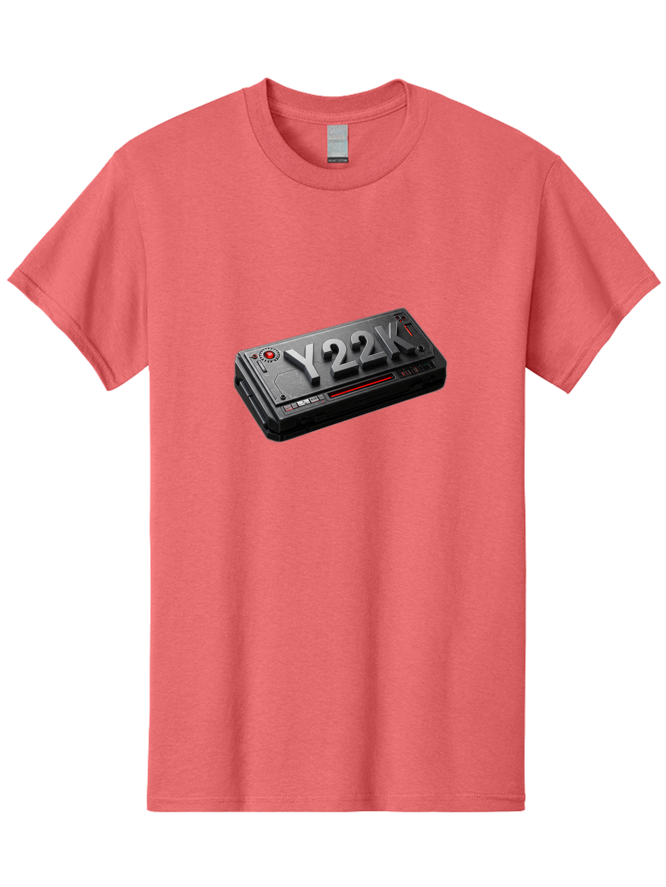 Y22K Men'S Graphic Tee, 100% Cotton, Comfortable Casual Summer Wear, Machine Washable, Futuristic Device, Y22K, Technology, Cyberpunk, Sleek Design, Metallic Surface, Red Accents, Futuristic Tech, Innovative Gadget, High-Tech Equipment, Bab598