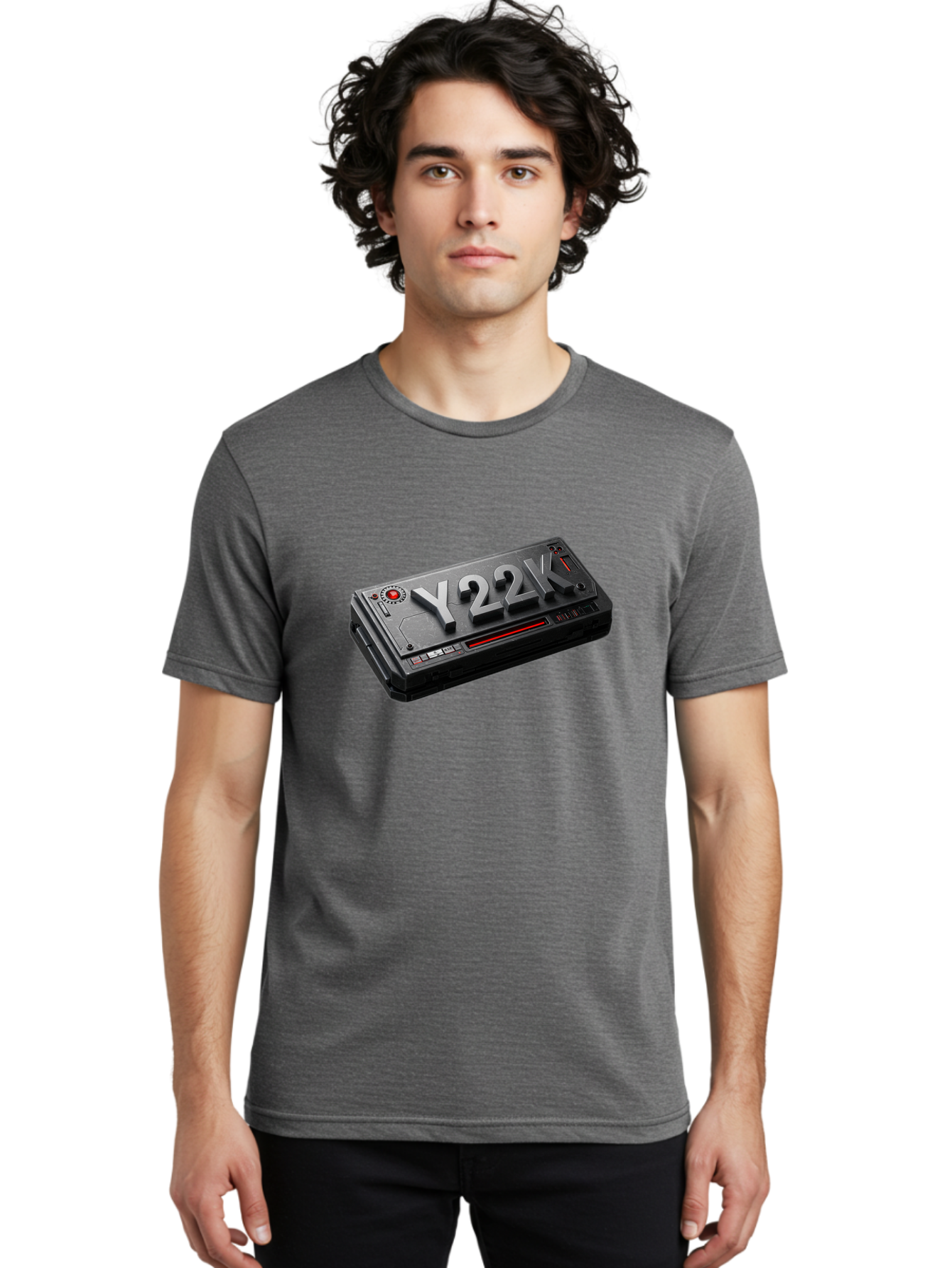 Y22K Men'S Graphic Tee, 100% Cotton, Comfortable Casual Summer Wear, Machine Washable, Futuristic Device, Y22K, Technology, Cyberpunk, Sleek Design, Metallic Surface, Red Accents, Futuristic Tech, Innovative Gadget, High-Tech Equipment, Bab598